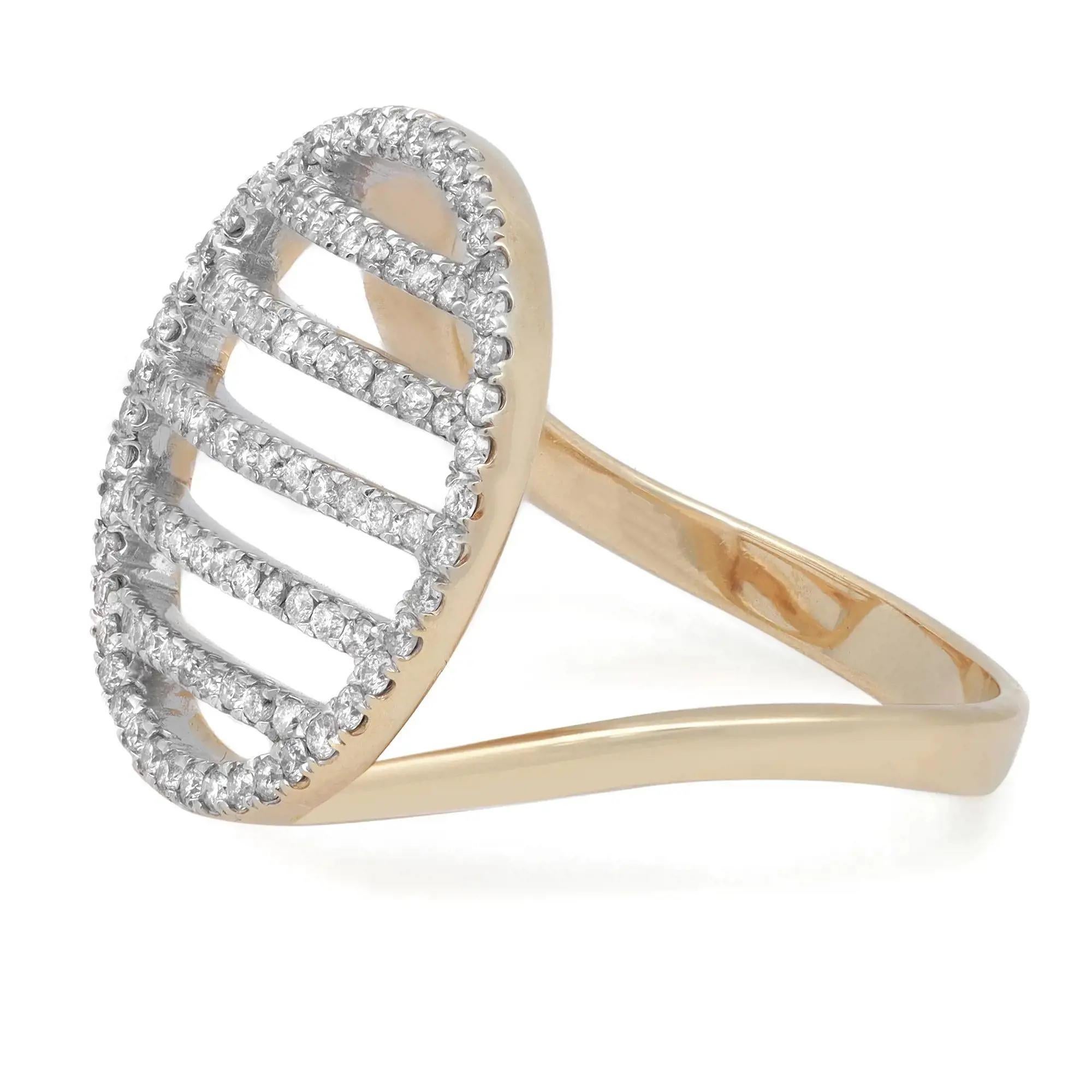 Bold and beautiful Round cocktail diamond ring crafted in 14k Yellow Gold. This ring features sparkling round cut diamonds weighing 0.70 carat with color I and clarity SI1. The ring size is 8. Total weight: 6.51 grams. Comes with a presentable gift