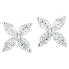 Rachel Koen 0.72cttw Marquise Diamond Flower Stud Earrings 18K White Gold