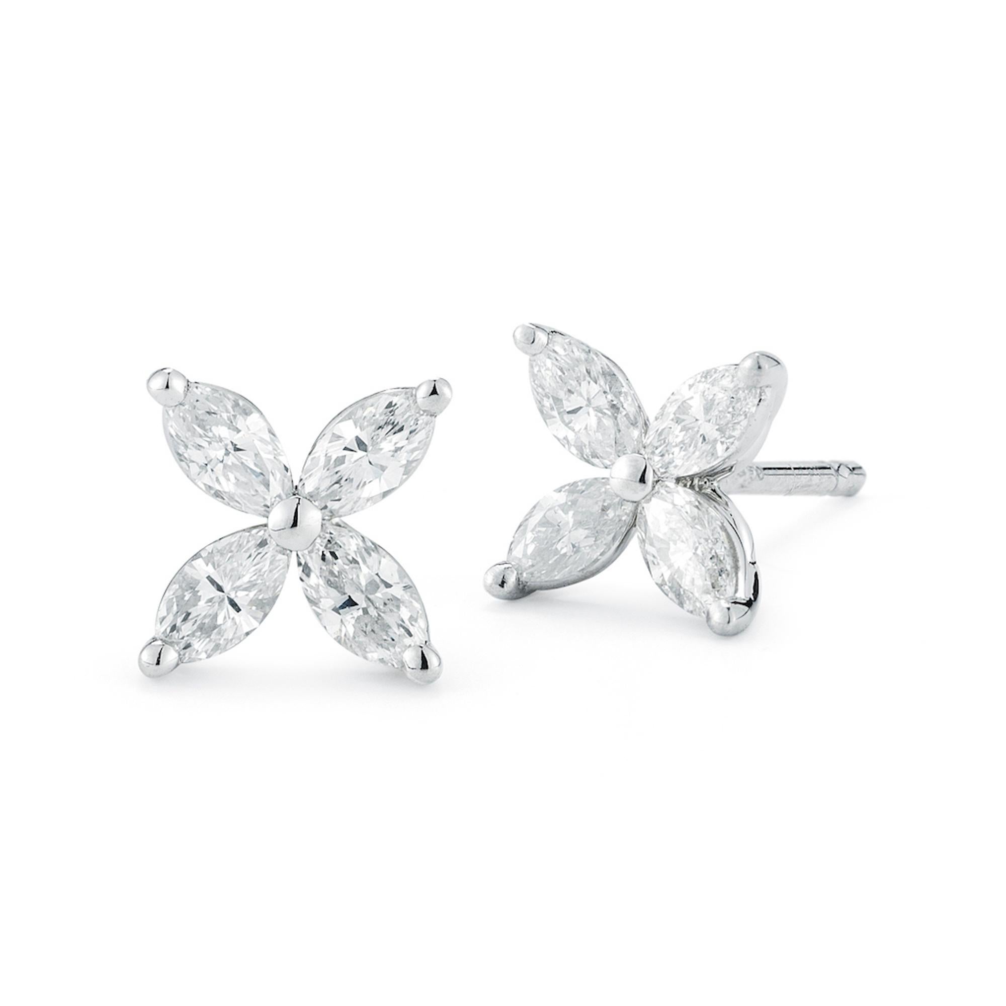 Modern Rachel Koen 0.72cttw Marquise Diamond Flower Stud Earrings 18K White Gold For Sale