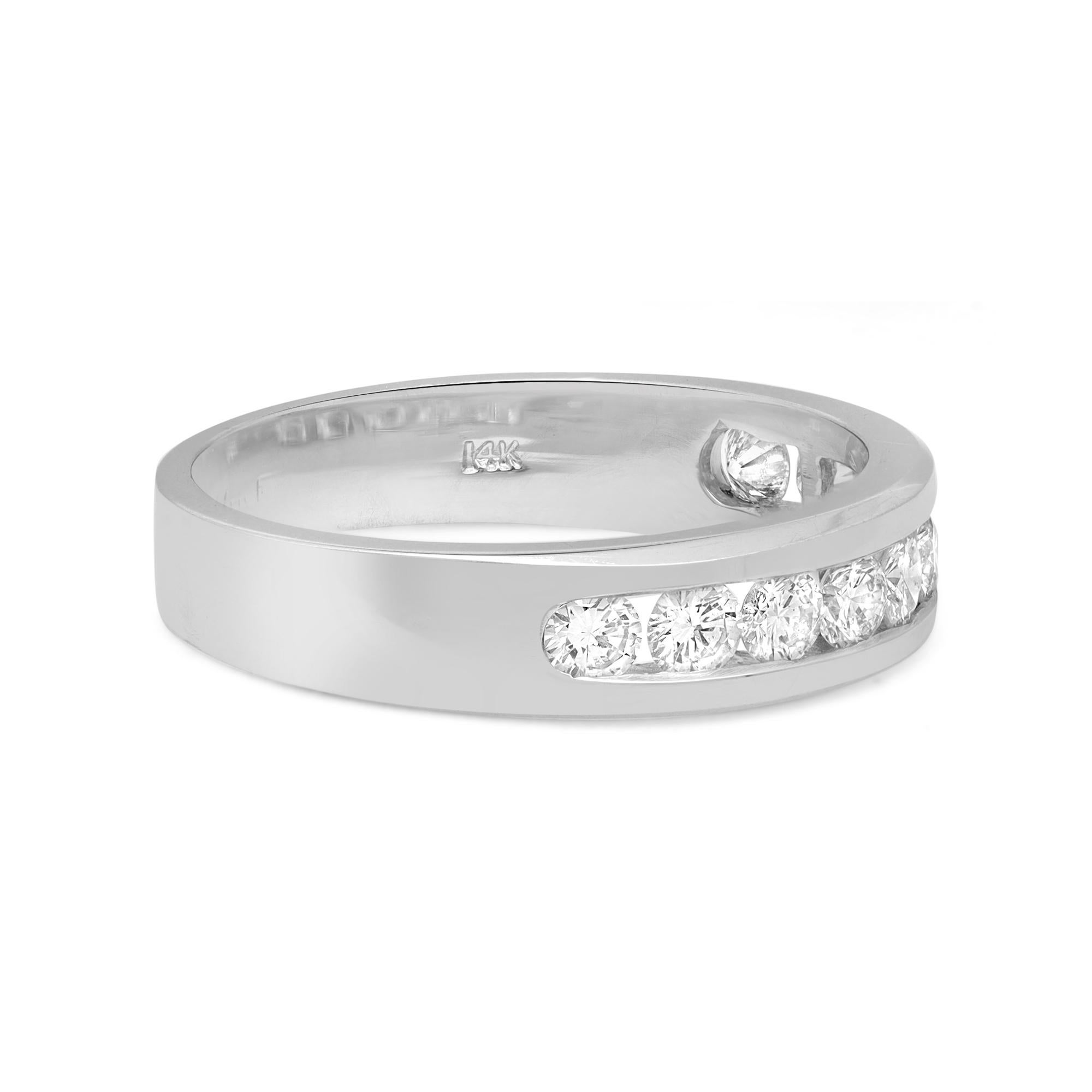 Rachel Koen 0.75 Cttw Round Cut Diamond Wedding Band Ring 14K White Gold In Excellent Condition For Sale In New York, NY