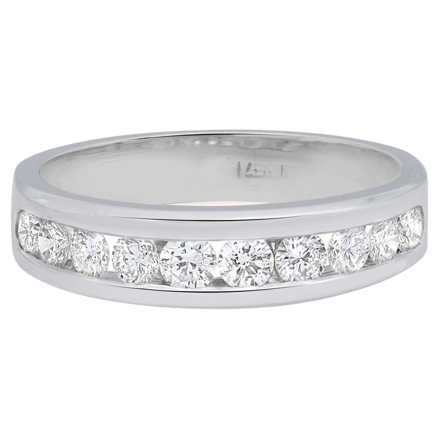 Rachel Koen 0.75 Cttw Round Cut Diamond Wedding Band Ring 14K White Gold For Sale