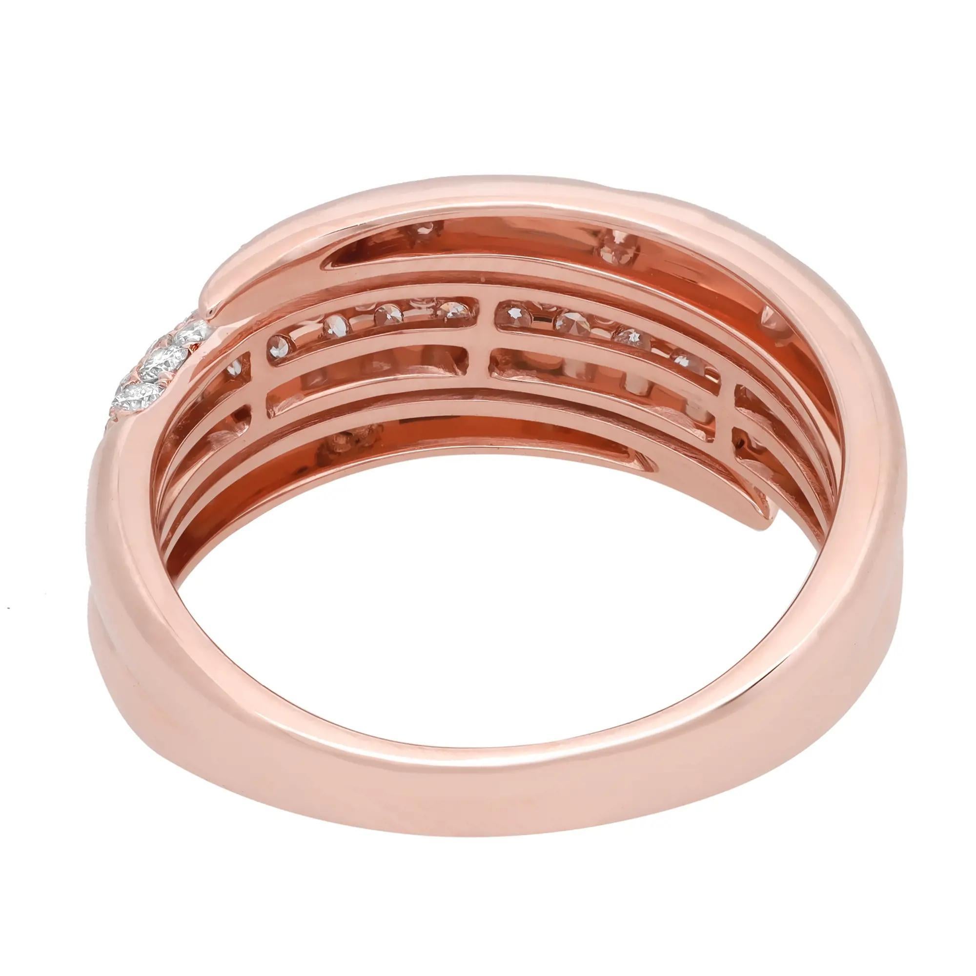 Modern Rachel Koen 0.77Cttw Round Cut Diamond Spiral Band Ring 18K Rose Gold For Sale