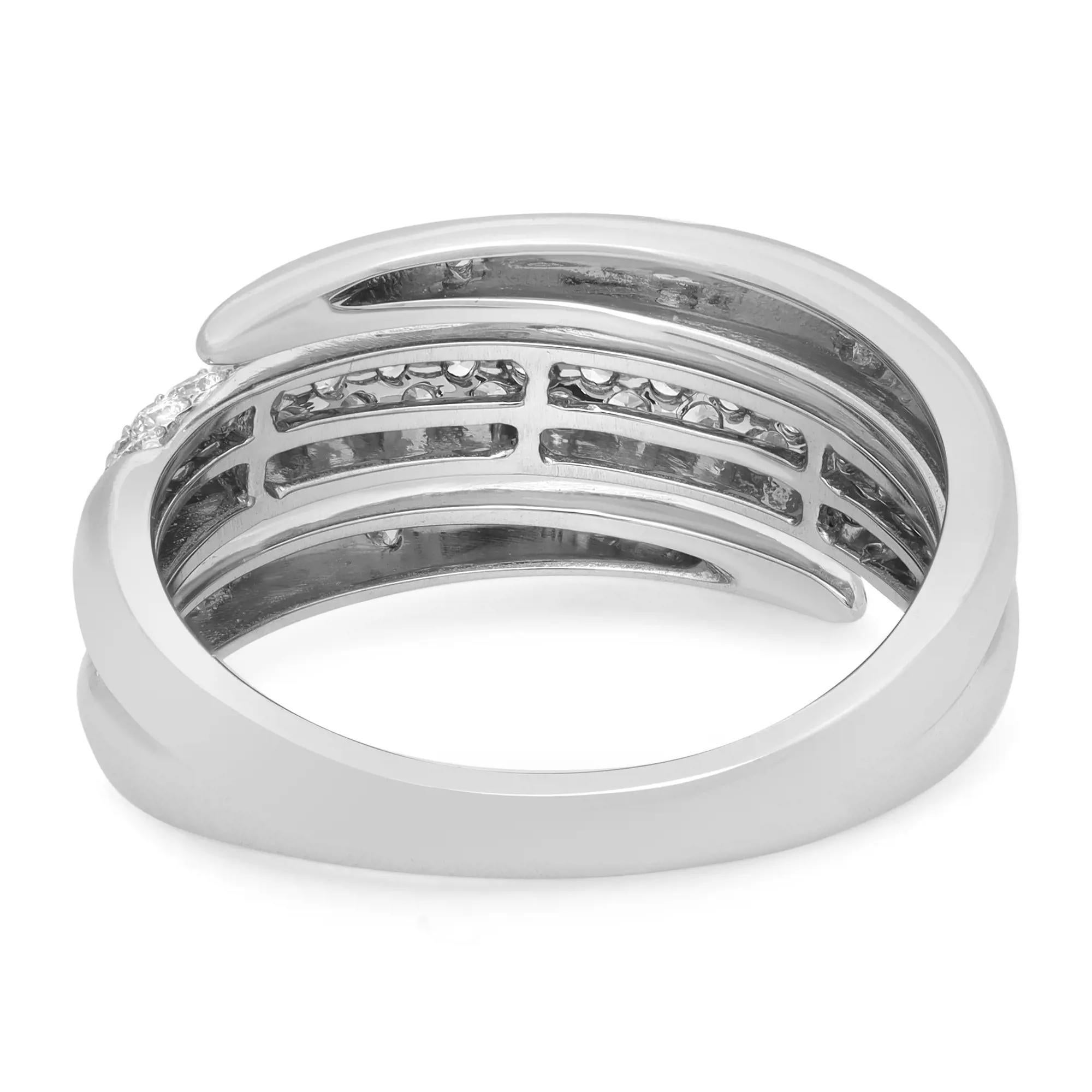Modern Rachel Koen 0.77Cttw Round Cut Diamond Spiral Band Ring 18K White Gold For Sale