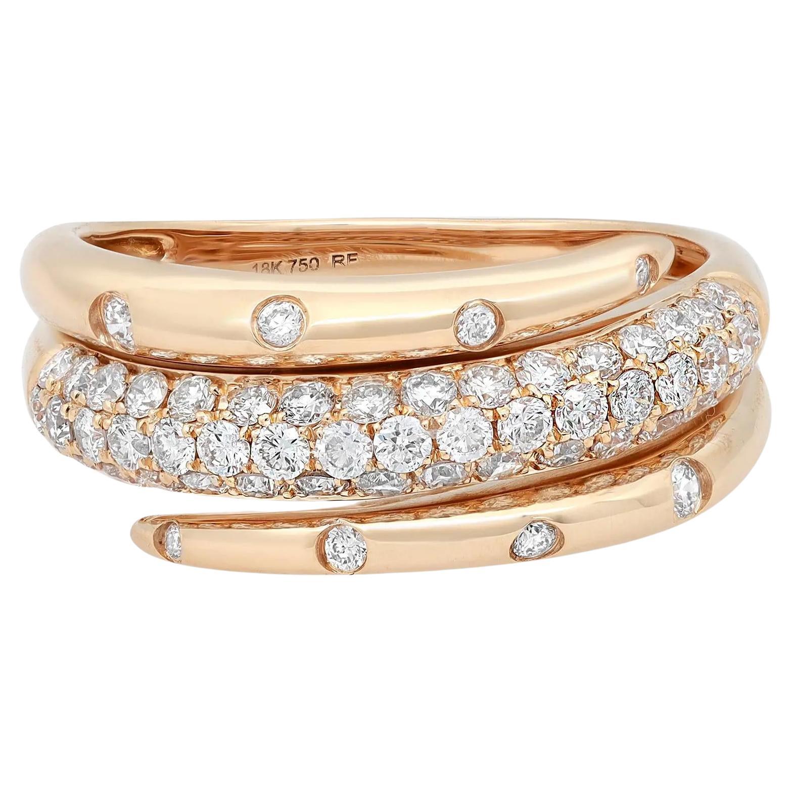 Rachel Koen 0.78Cttw Round Cut Diamond Spiral Band Ring 18K Yellow Gold For Sale