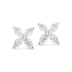 Rachel Koen 0.80cttw Marquise Diamond Flower Stud Earrings 18K White Gold