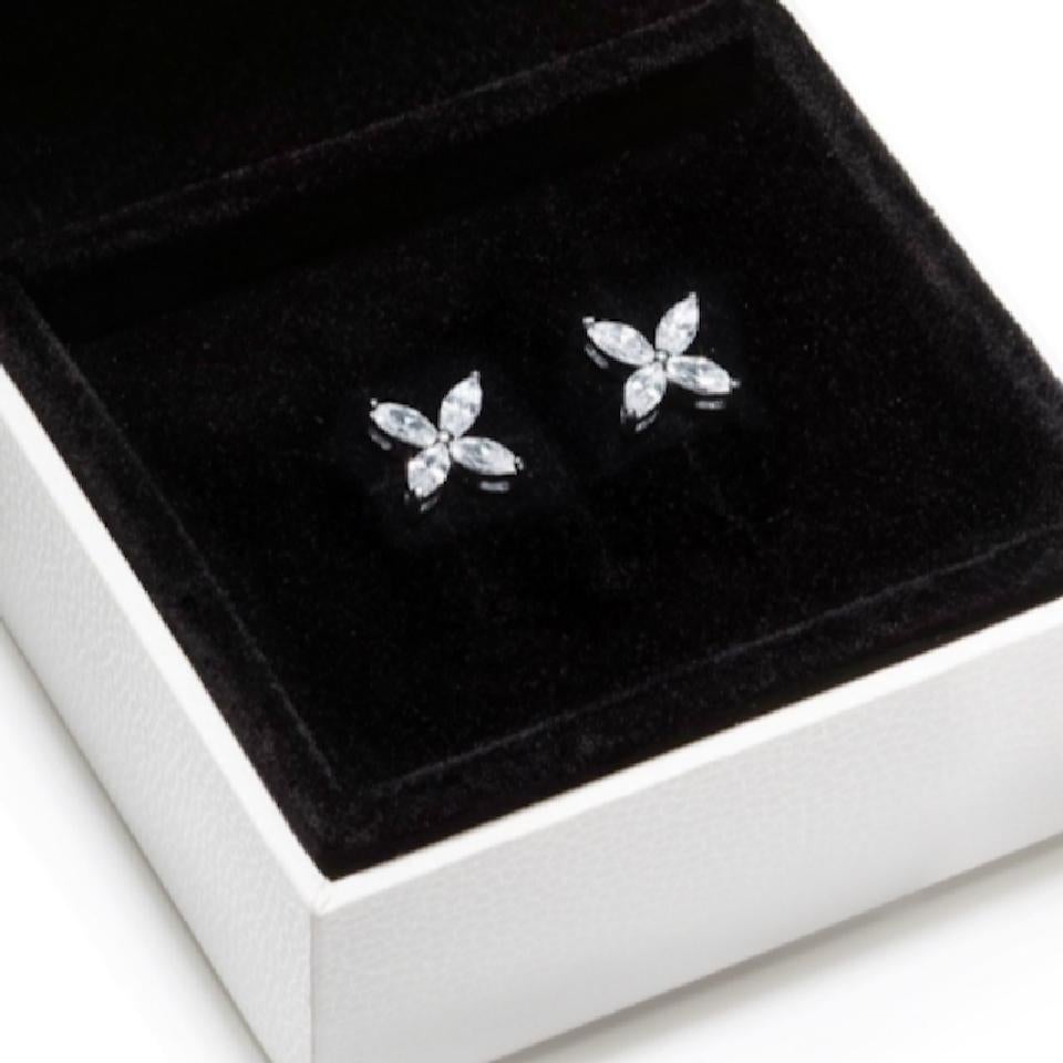 Modern Rachel Koen 0.80cttw Marquise Diamond Flower Stud Earrings 18K White Gold For Sale