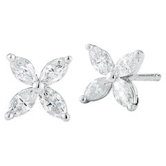 Rachel Koen Clous d'oreilles fleurs en or blanc 18 carats avec diamants taille marquise de 0,80 carat
