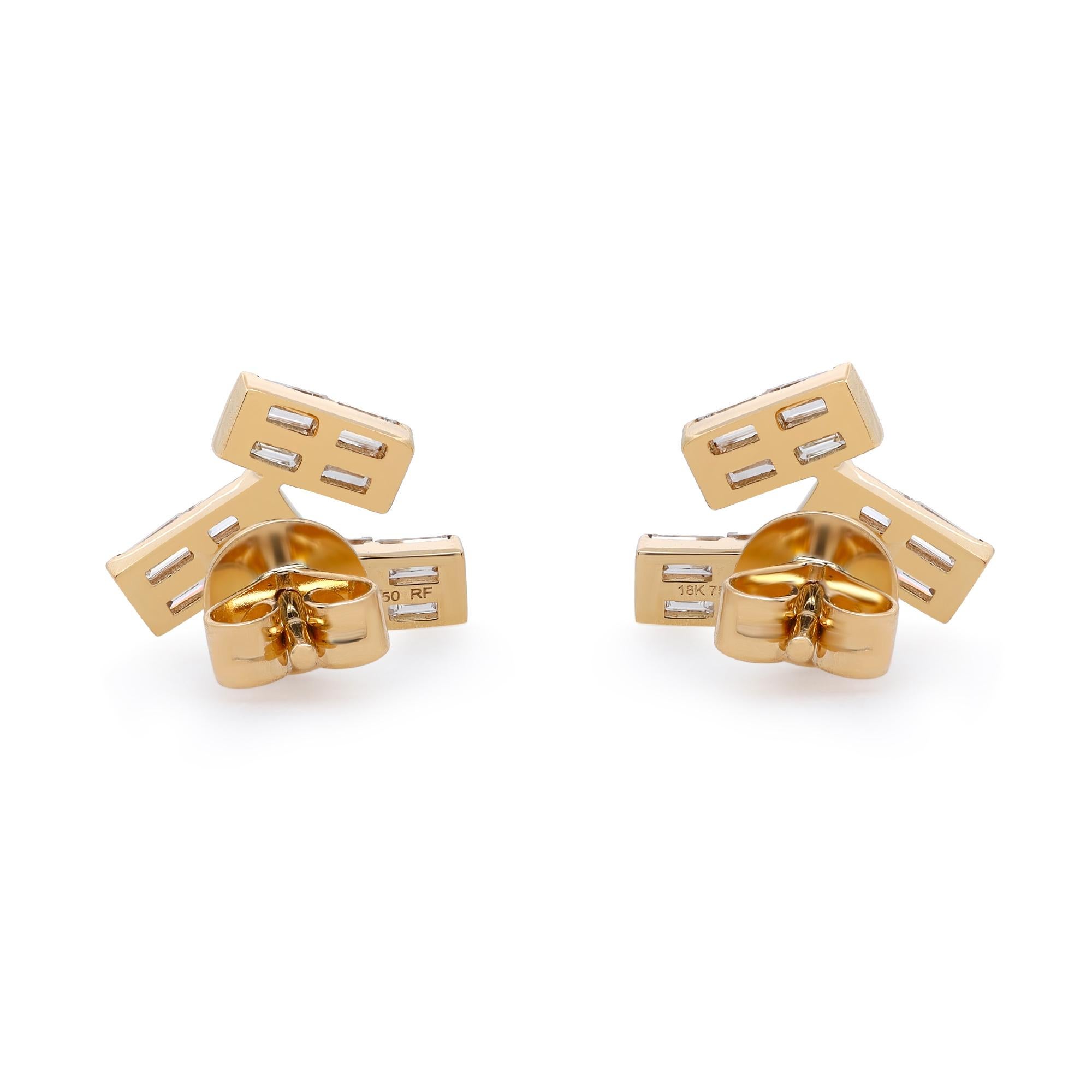 Modern Rachel Koen 0.83Cttw Baguette Cut Diamond Stud Earrings 18K Yellow Gold For Sale