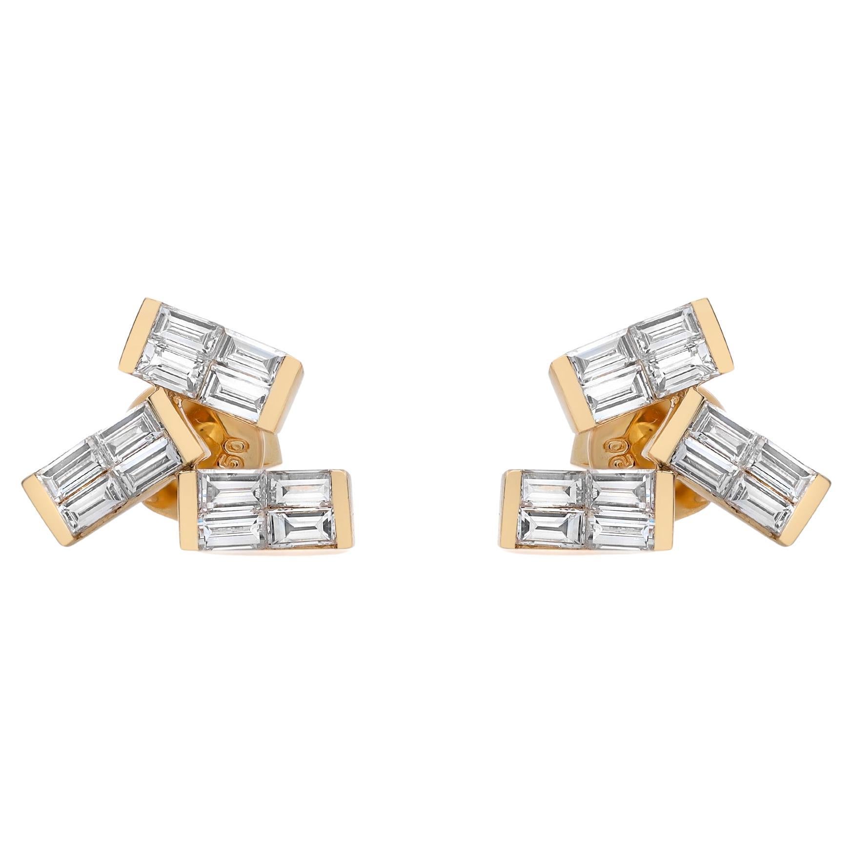 Rachel Koen 0.83Cttw Baguette Cut Diamond Stud Earrings 18K Yellow Gold