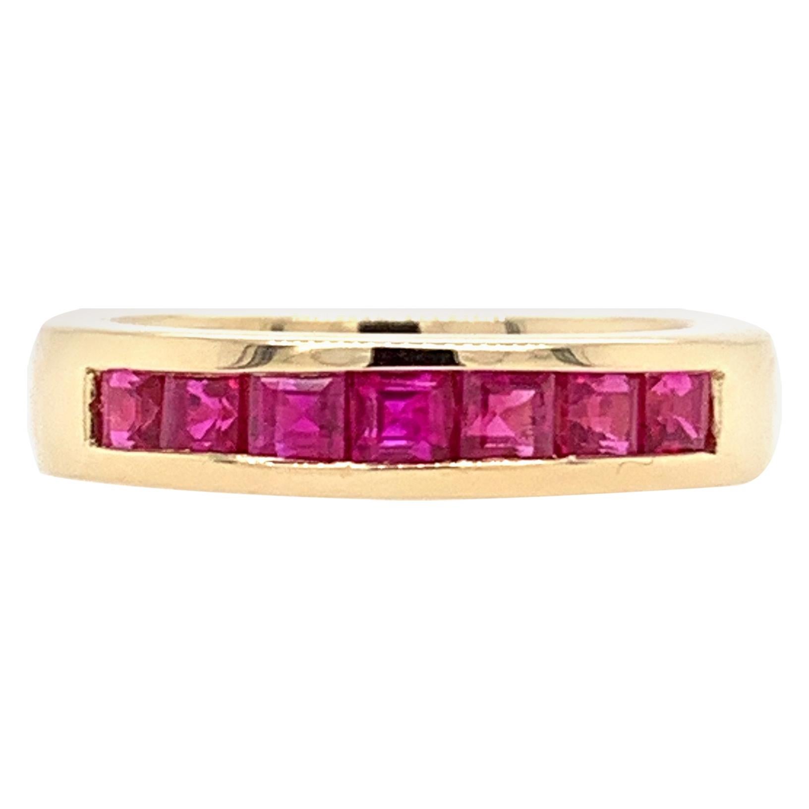 Rachel Koen 0.84cttw Princess Cut Pink Ruby Band Ring 14K Yellow Gold