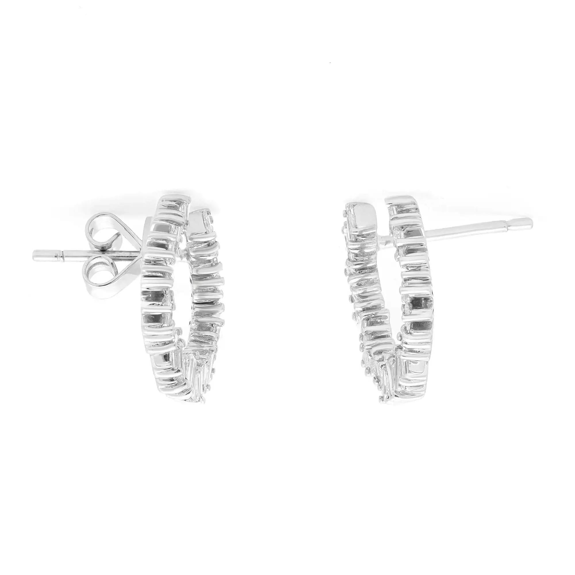 Rachel Koen 0.95Cttw Baguette Cut Diamond Stud Earrings 18K White Gold In New Condition For Sale In New York, NY