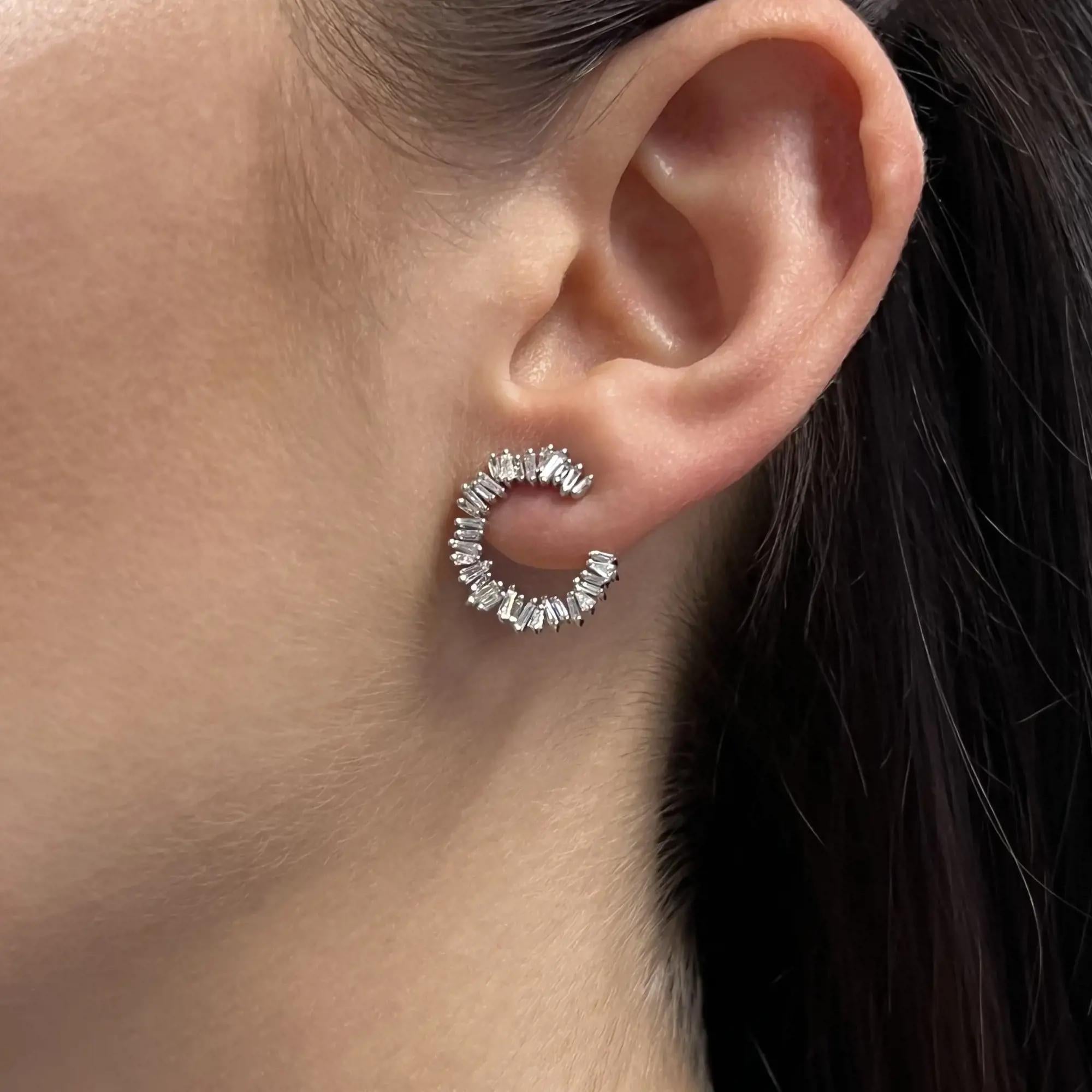 Women's Rachel Koen 0.95Cttw Baguette Cut Diamond Stud Earrings 18K White Gold For Sale