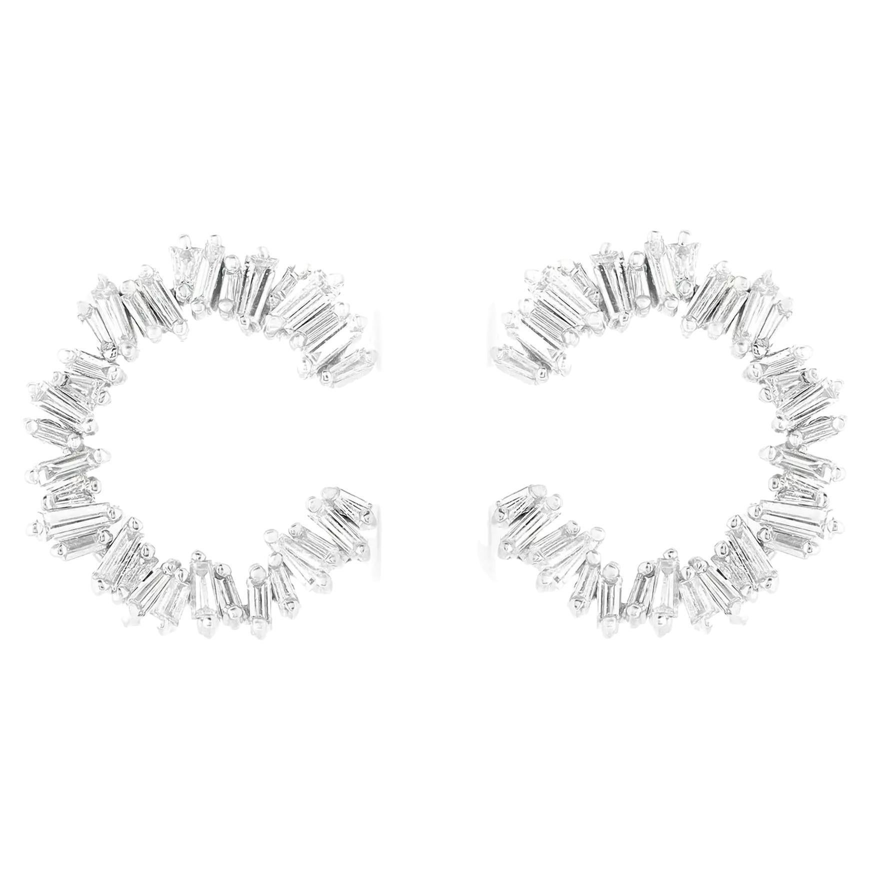 Rachel Koen 0.95Cttw Baguette Cut Diamond Stud Earrings 18K White Gold