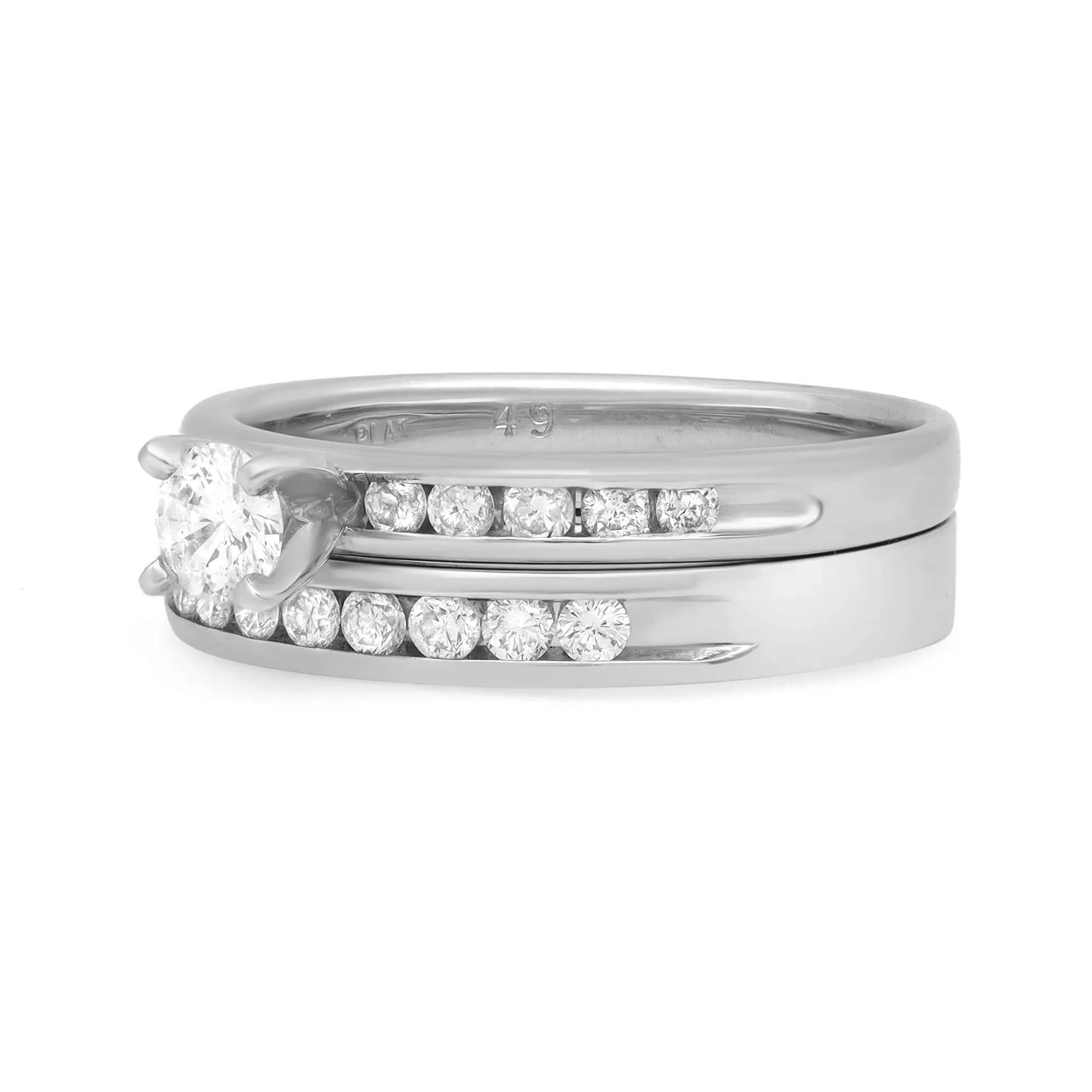 Modern Rachel Koen 0.95cttw Round Cut Diamond Engagement Ring Set Platinum For Sale