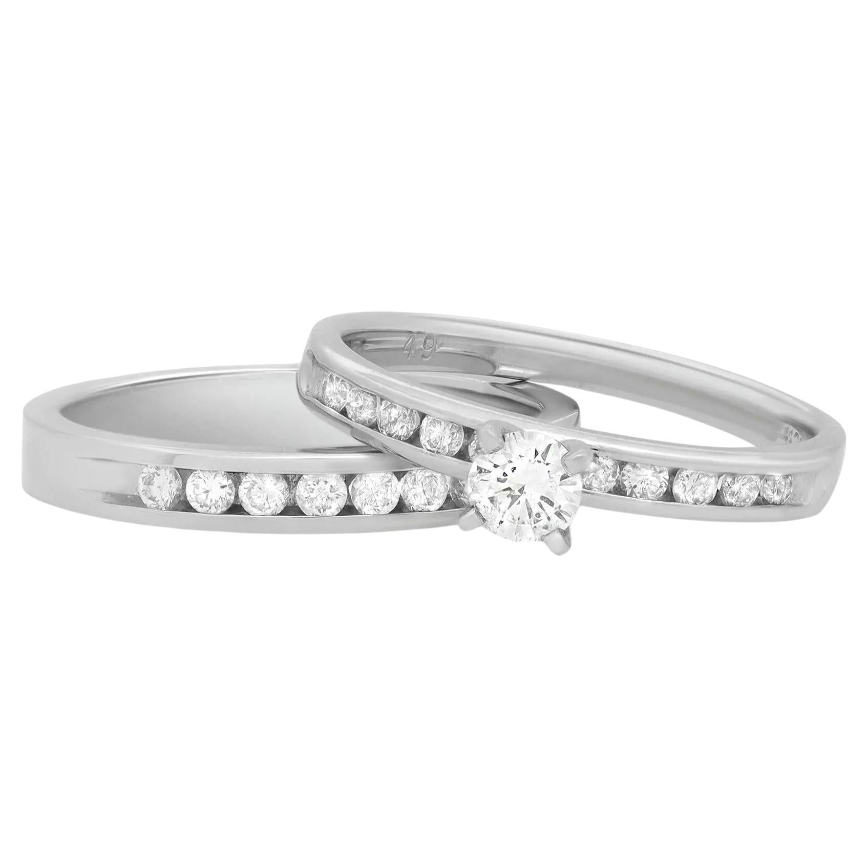 Rachel Koen 0.95cttw Round Cut Diamond Engagement Ring Set Platinum For Sale