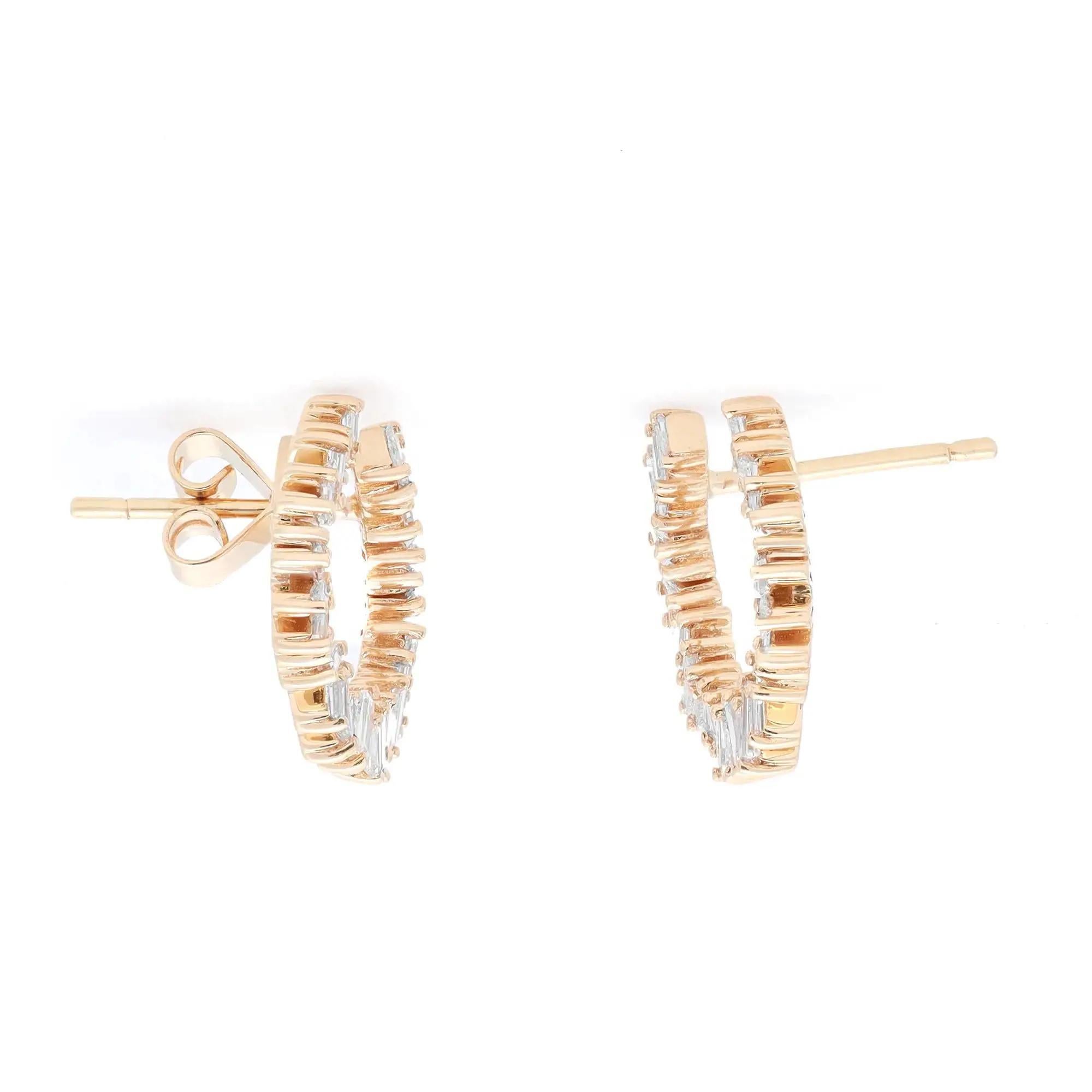 Rachel Koen 0.96Cttw Baguette Cut Diamond Stud Earrings 18K Yellow Gold In New Condition For Sale In New York, NY