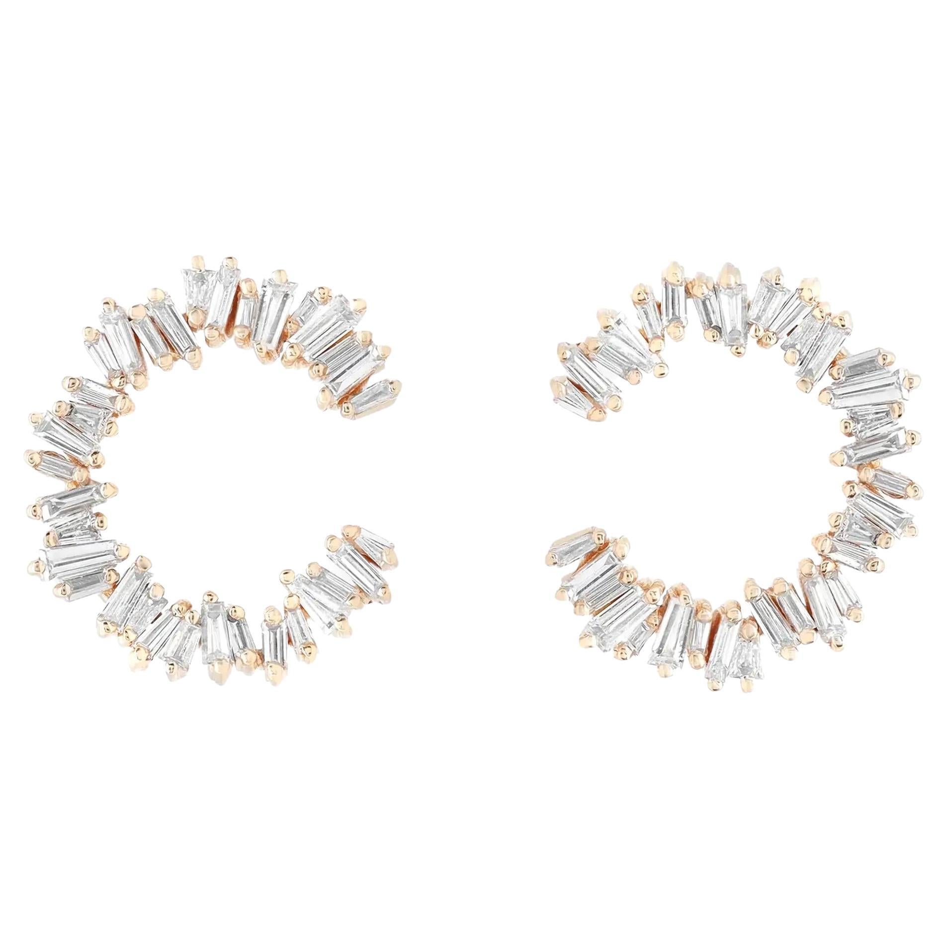 Rachel Koen 0.96Cttw Baguette Cut Diamond Stud Earrings 18K Yellow Gold For Sale