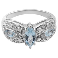 Rachel Koen Bague cocktail en or blanc 14 carats avec aigue-marine de 1,00 carat et diamants de 0,10 carat