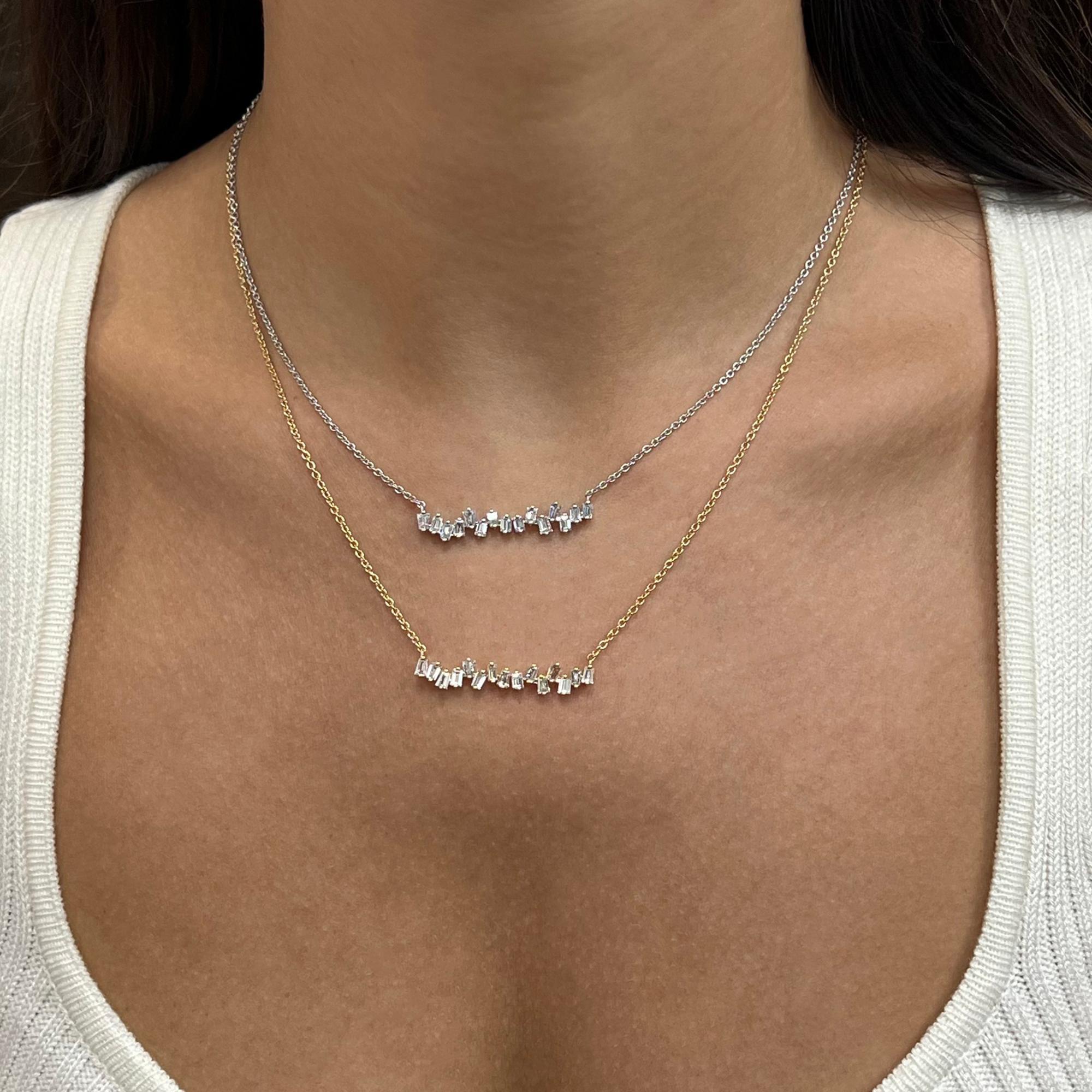 Rachel Koen 1.00Cttw Baguette Cut Diamond Cluster Collana in oro bianco 18K in vendita 1