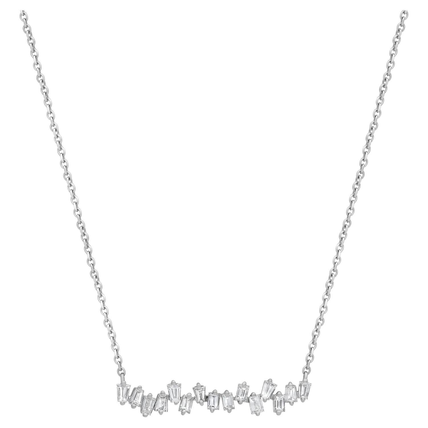 Rachel Koen 1.00Cttw Baguette Cut Diamond Cluster Bar Necklace 18K White Gold