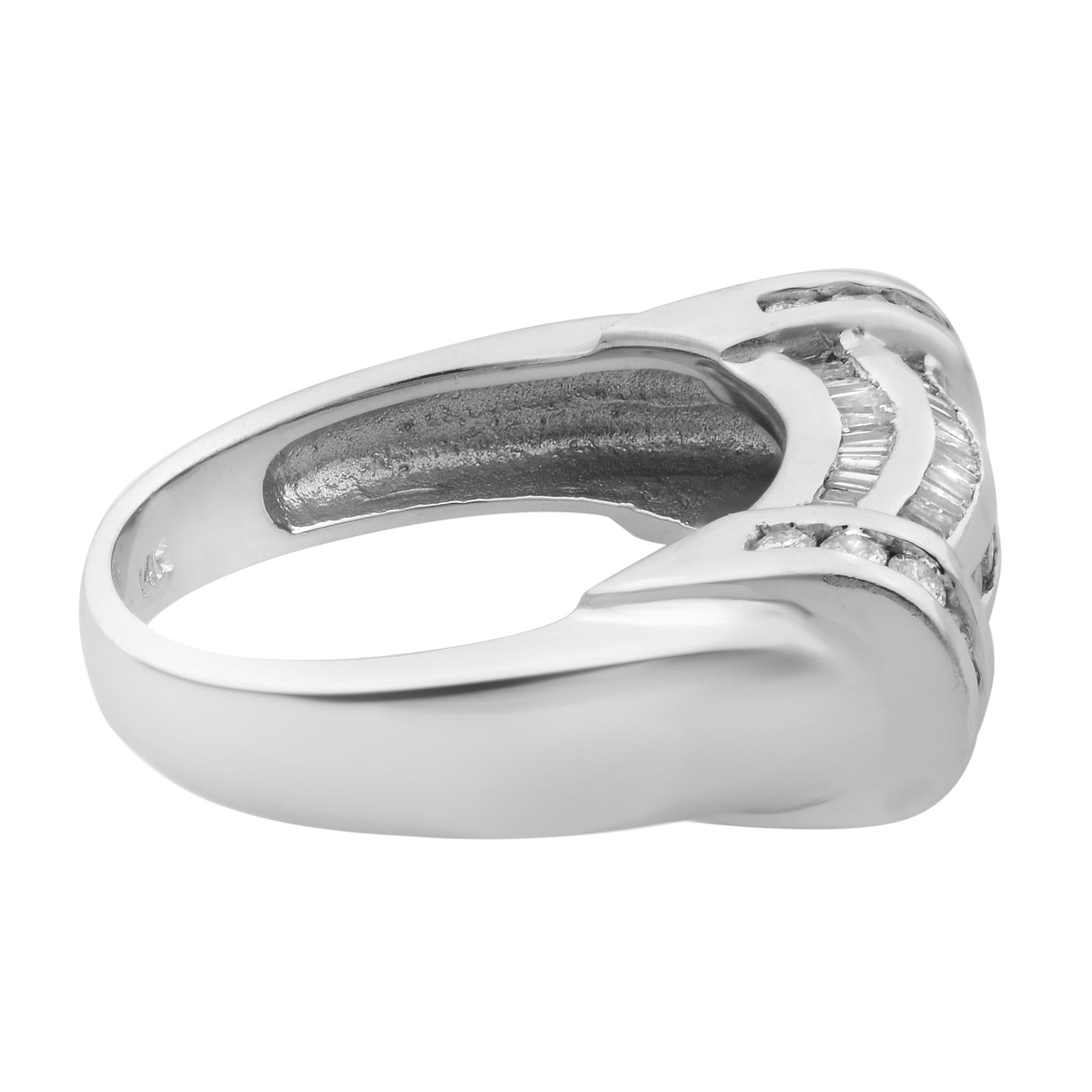 Modern Rachel Koen 1.00Cttw Baguette & Round Cut Diamond Ring 14K White Gold For Sale