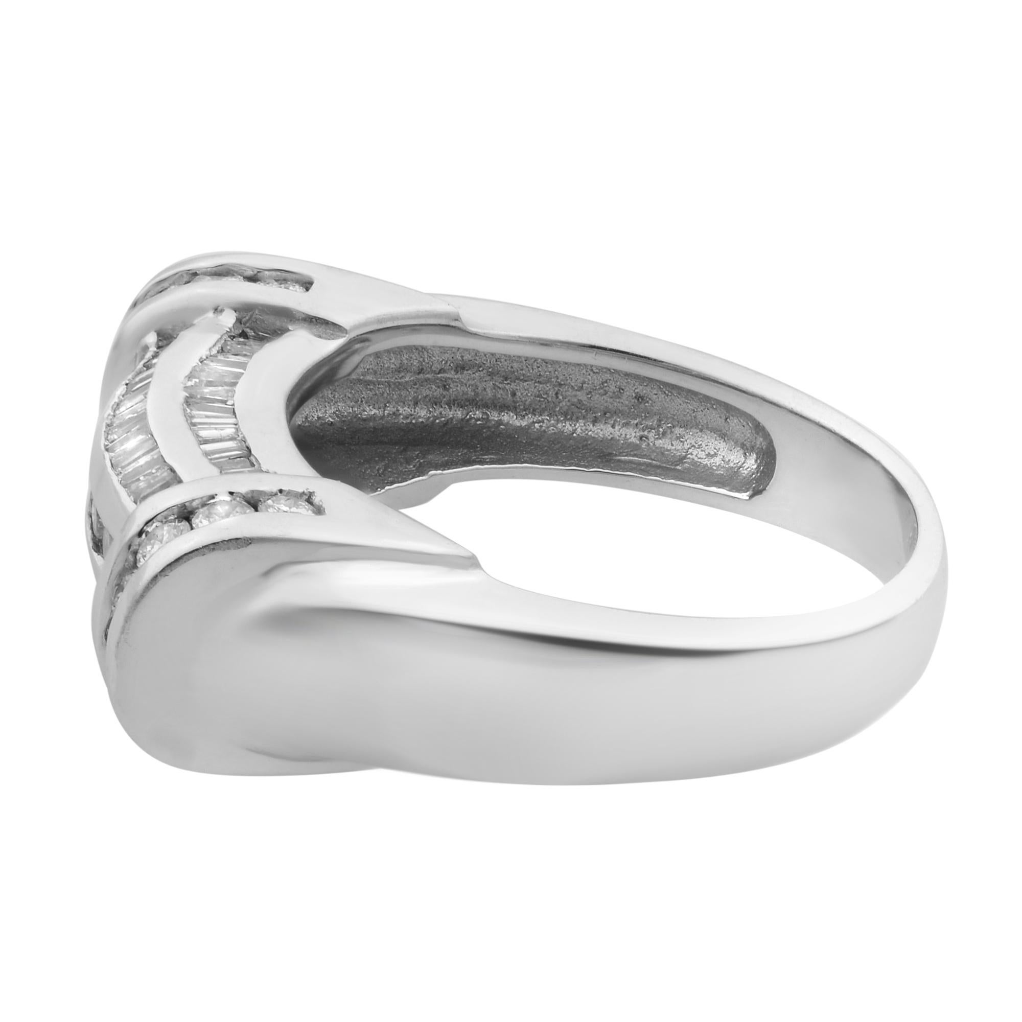 Rachel Koen 1.00Cttw Baguette & Round Cut Diamond Ring 14K White Gold In Excellent Condition For Sale In New York, NY