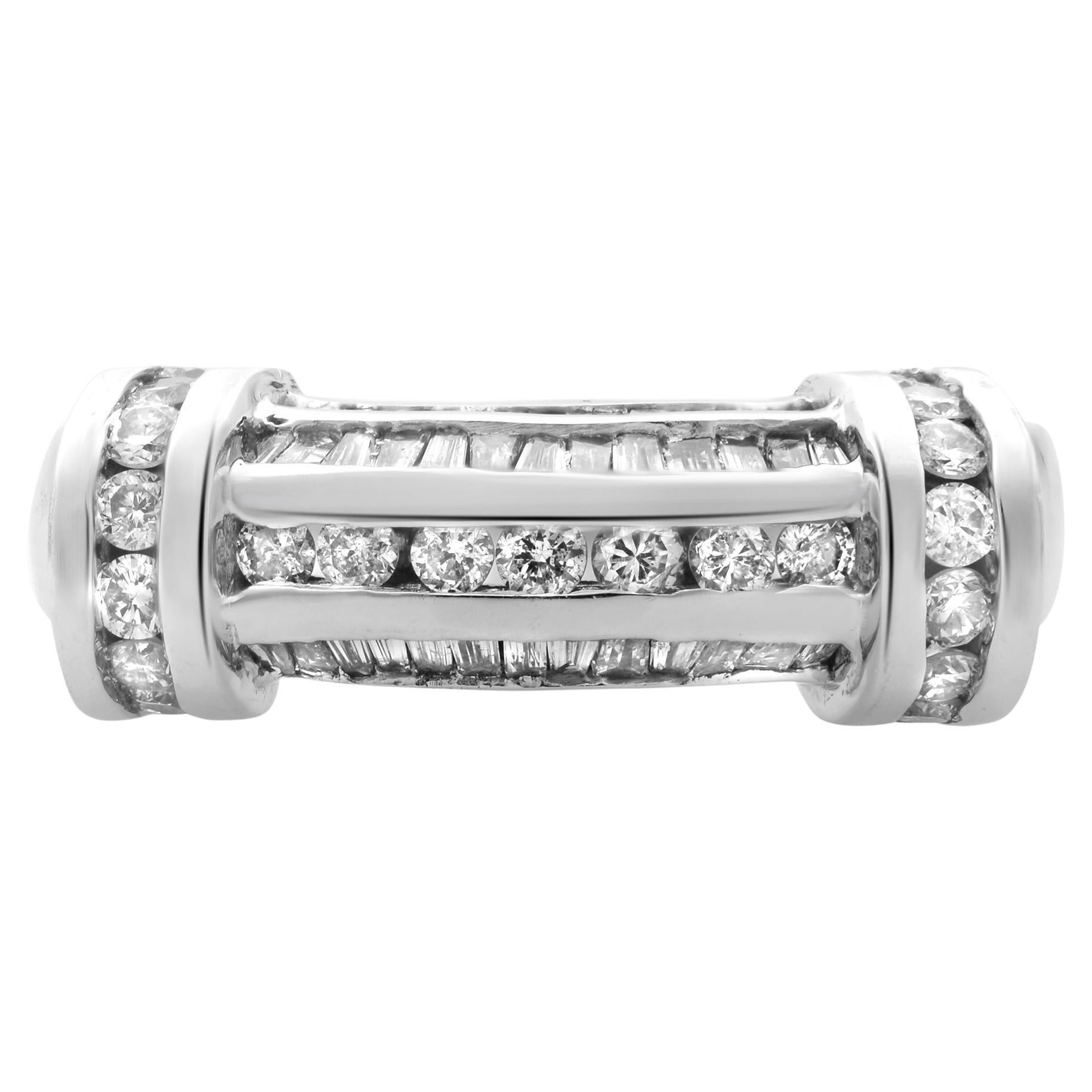 Rachel Koen 1.00Cttw Baguette & Round Cut Diamond Ring 14K White Gold For Sale