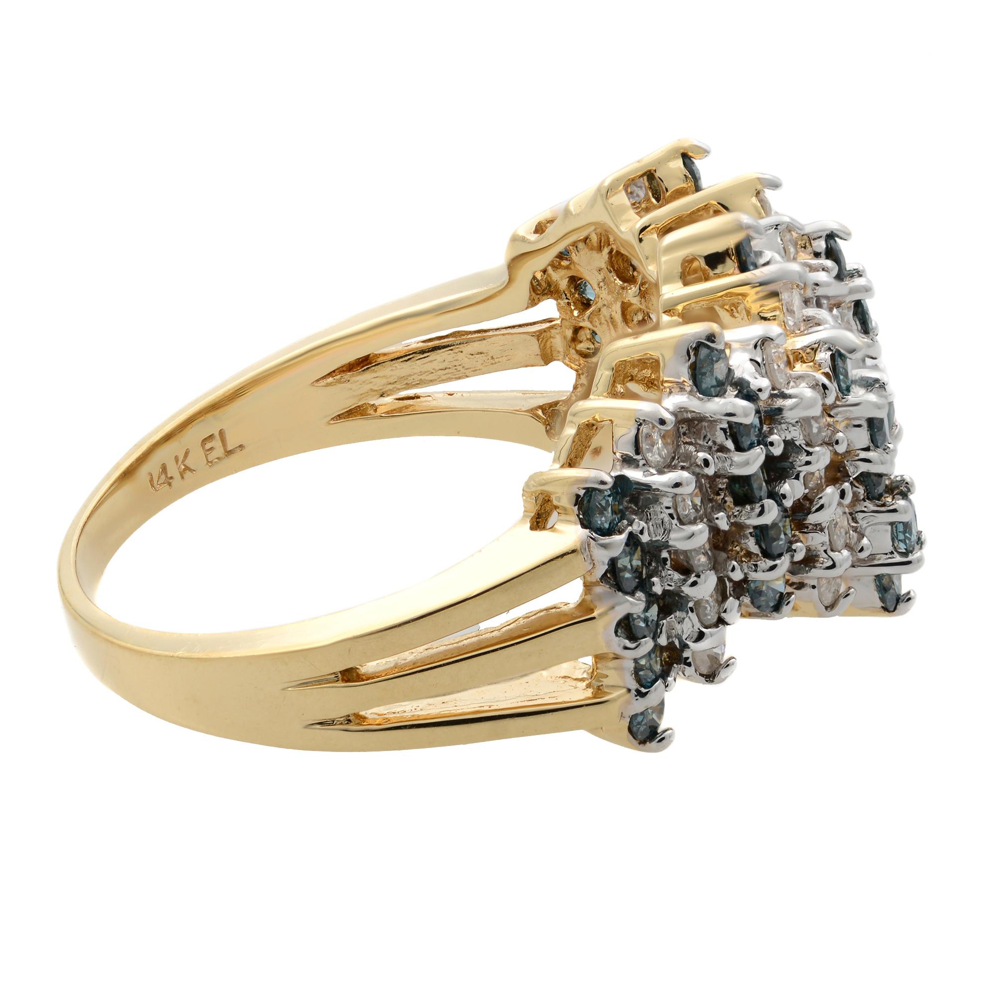 Taille ronde Rachel Koen Bague pour femme en or jaune 14 carats avec diamants bleus et blancs de 1,00 carat au total, taille 9 en vente