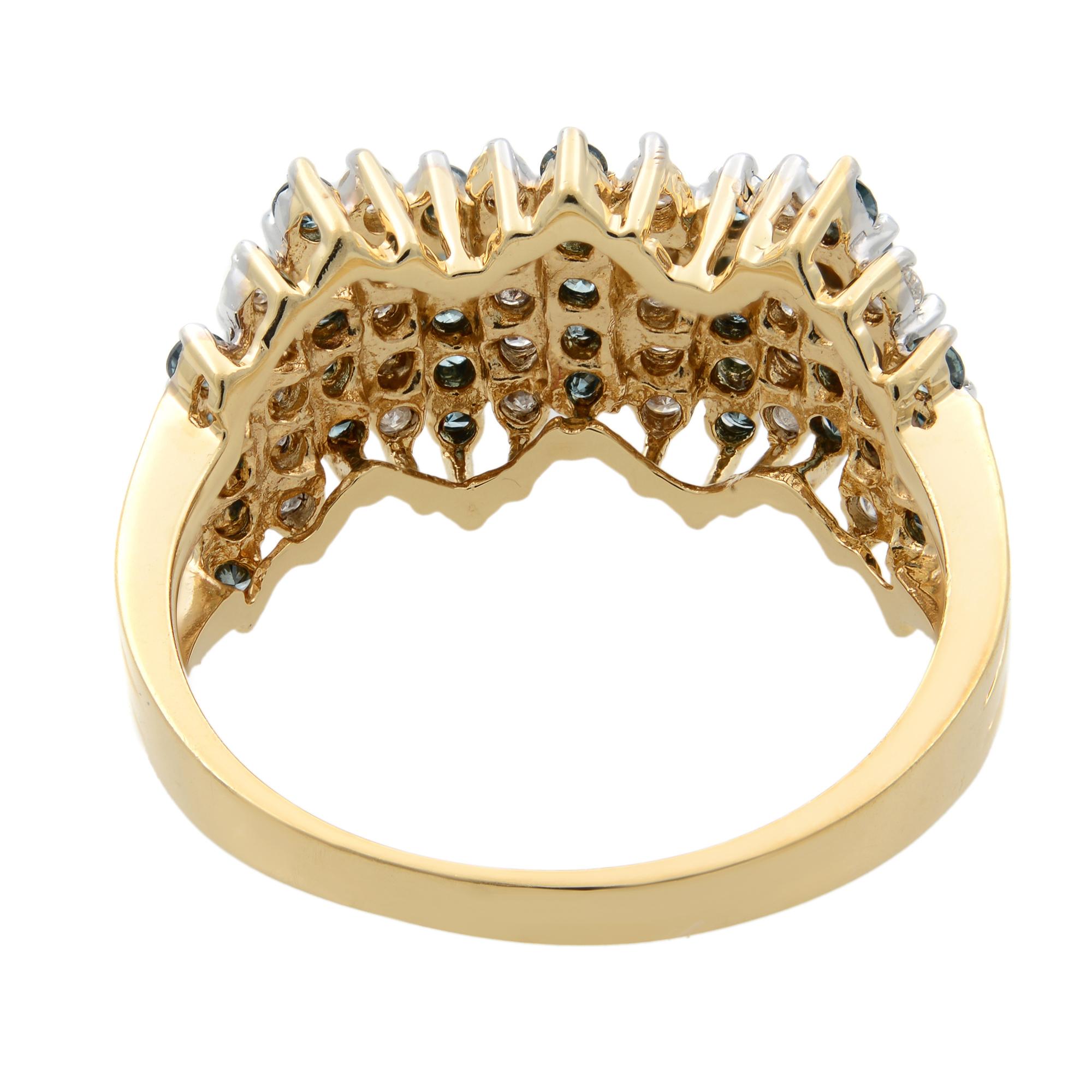 Rachel Koen Bague pour femme en or jaune 14 carats avec diamants bleus et blancs de 1,00 carat au total, taille 9 Excellent état - En vente à New York, NY