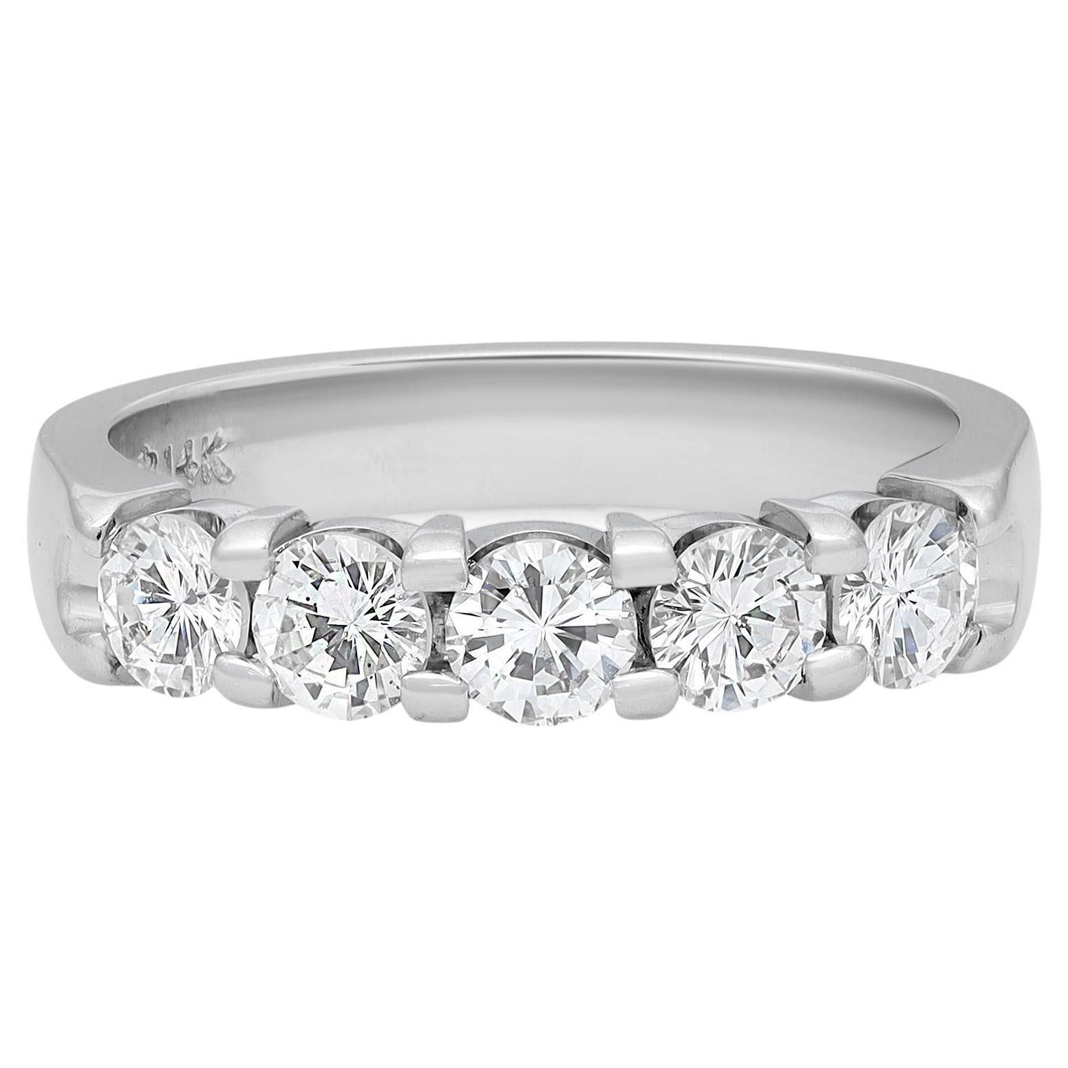 Rachel Koen 1.00Cttw Round Cut Diamond Wedding Band Ring 14K White Gold For Sale