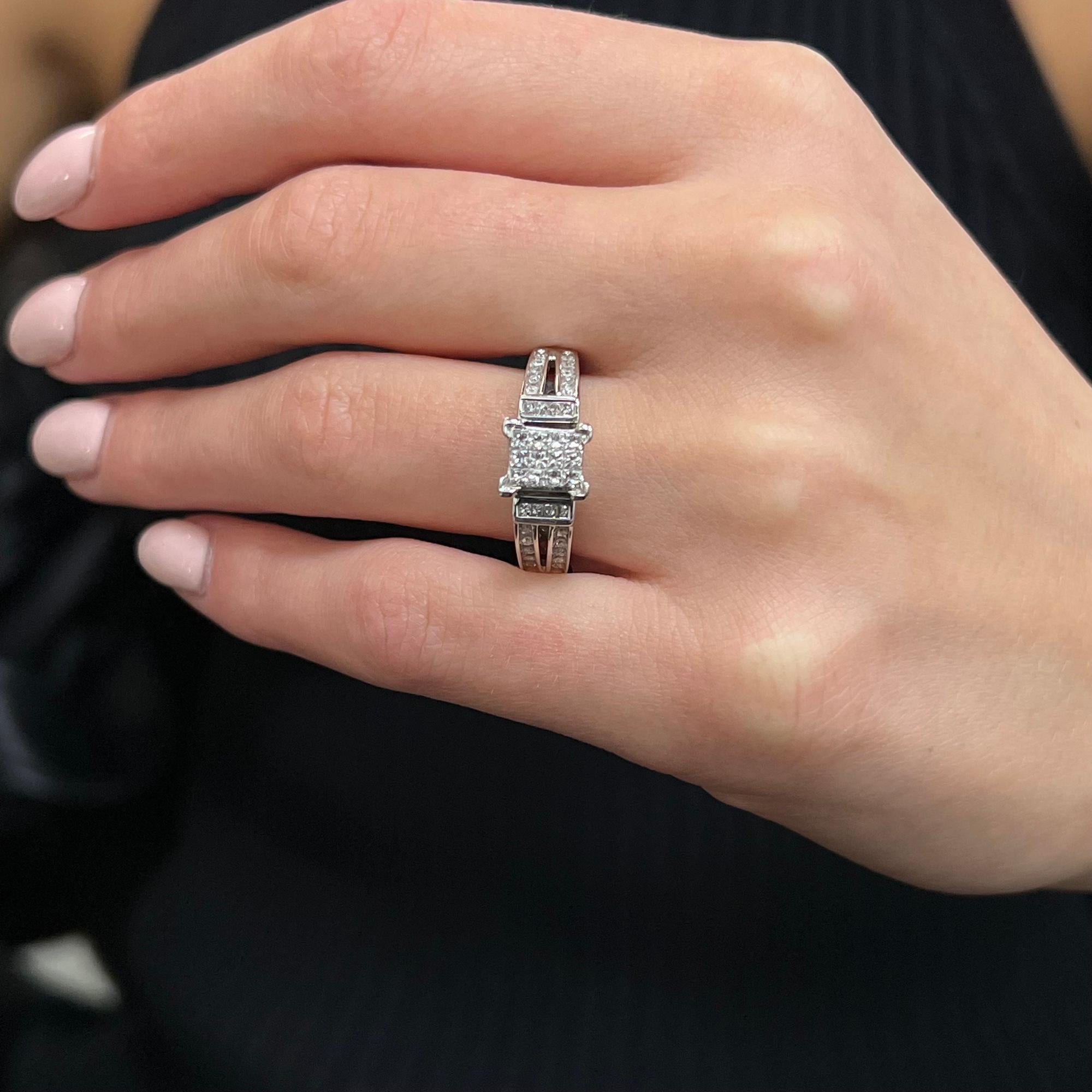 Rachel Koen 1.00ctw Princess Cut Diamond Engagement Ring 14K White Gold For Sale 1