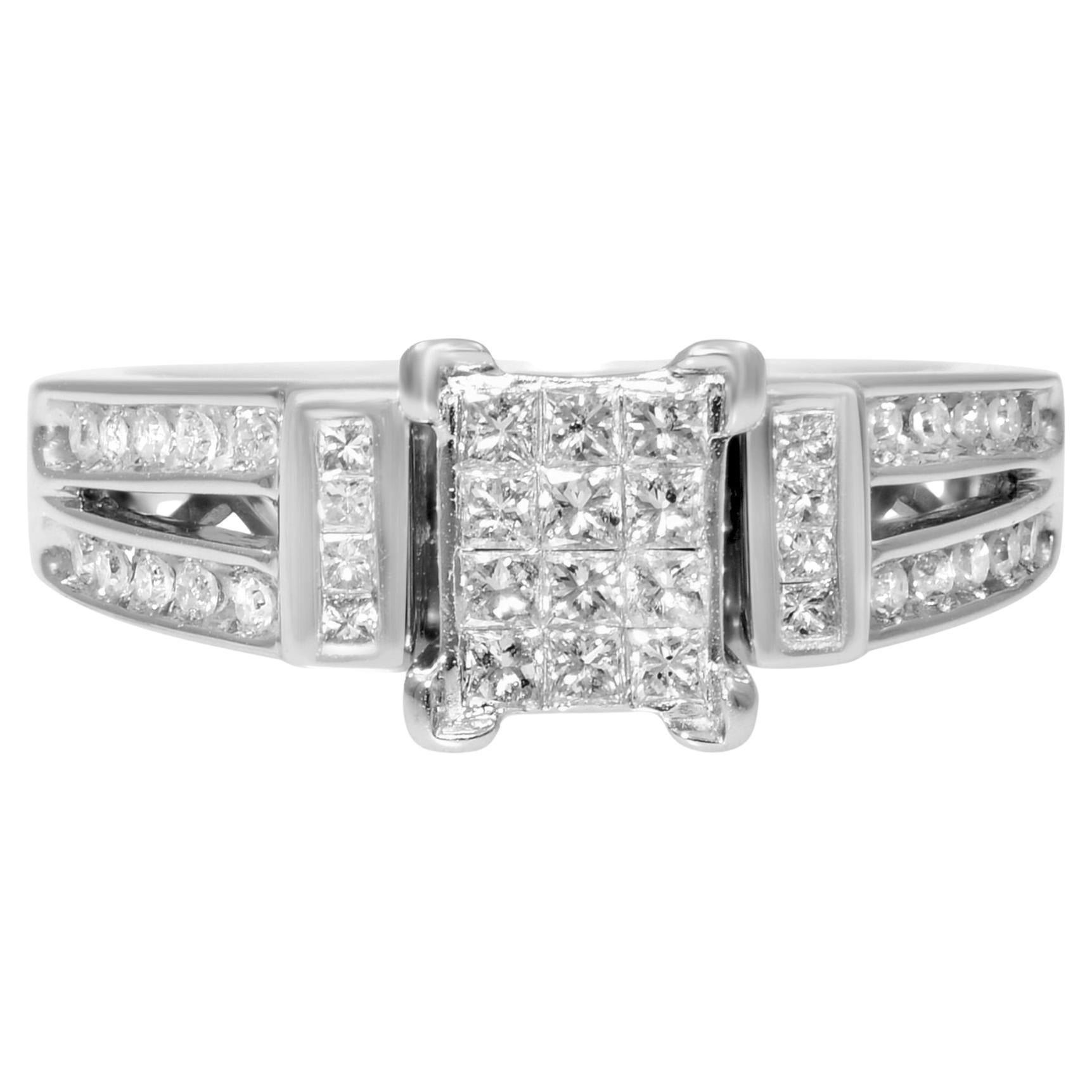 Rachel Koen 1.00ctw Princess Cut Diamond Engagement Ring 14K White Gold For Sale