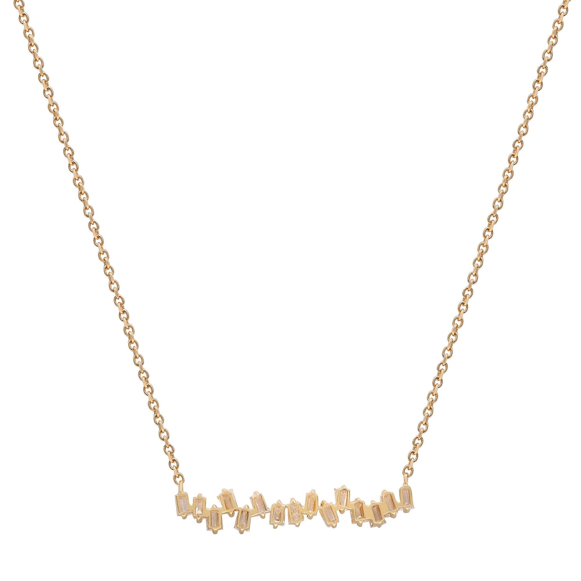 Modern Rachel Koen 1.02cttw Baguette Cut Diamond Cluster Bar Necklace 18K Yellow Gold For Sale