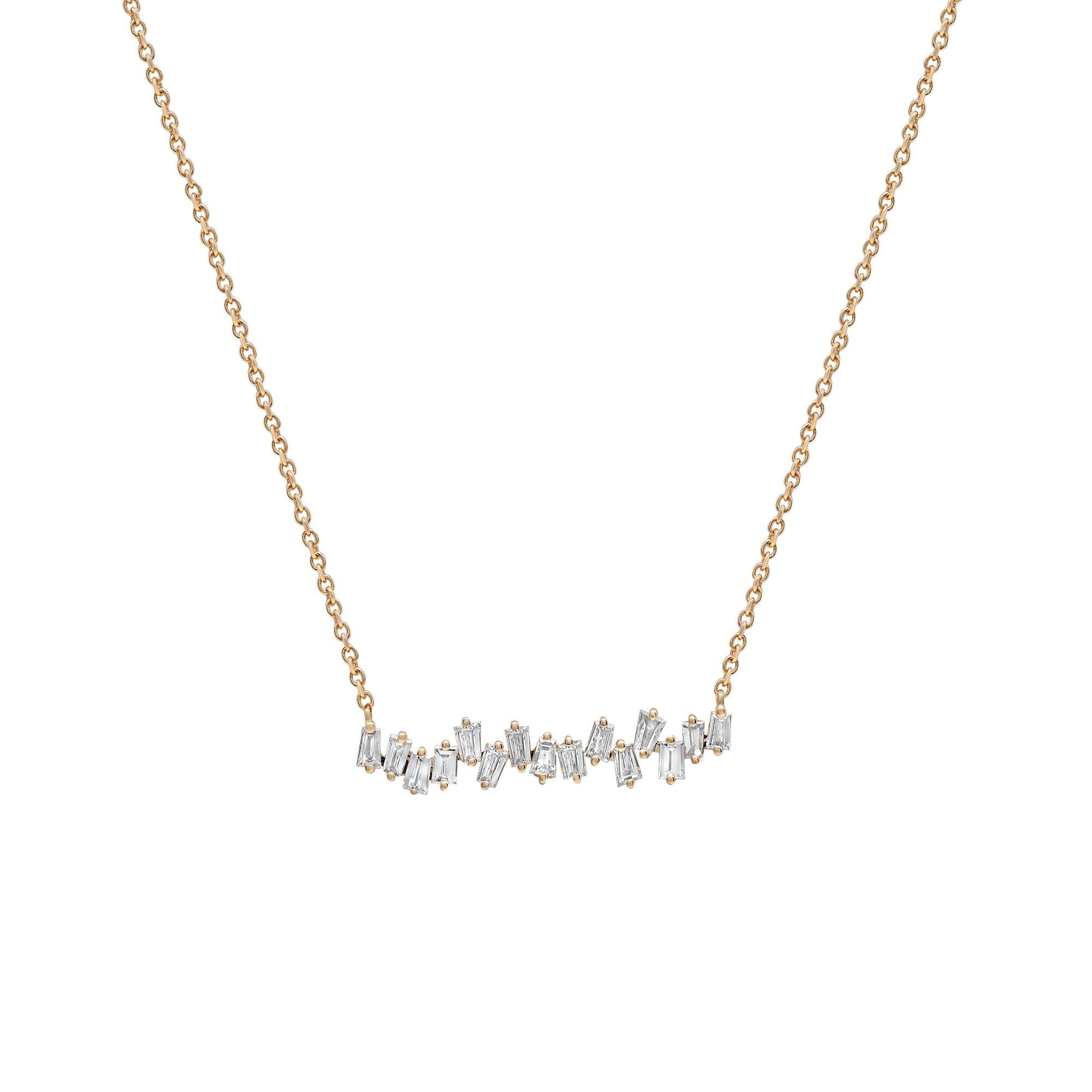 Rachel Koen 1.02cttw Baguette Cut Diamond Cluster Bar Necklace 18K Yellow Gold In New Condition For Sale In New York, NY