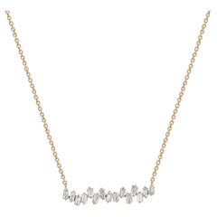 Rachel Koen 1.02cttw Baguette Cut Diamond Cluster Bar Necklace 18K Yellow Gold