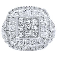 Rachel Koen Diamond Cocktail Ring 10K White Gold 3.00cttw Size 7