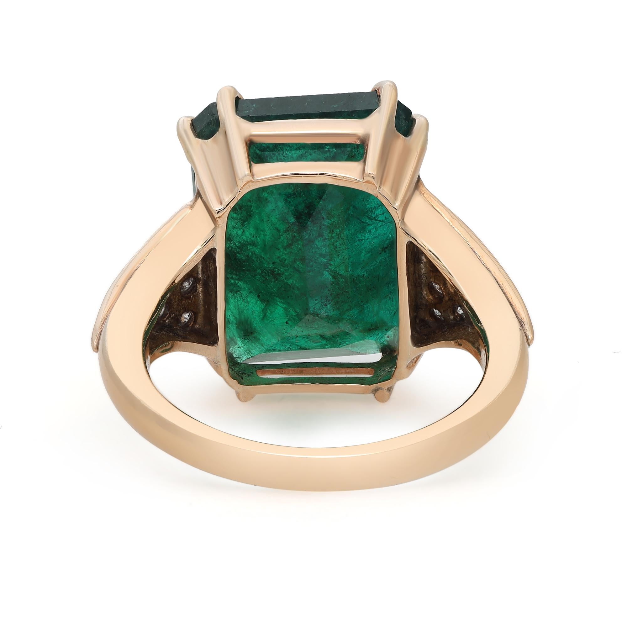 Modern Rachel Koen 11.06Cttw Emerald & 0.20Cttw Diamond Cocktail Ring 18K Yellow Gold For Sale