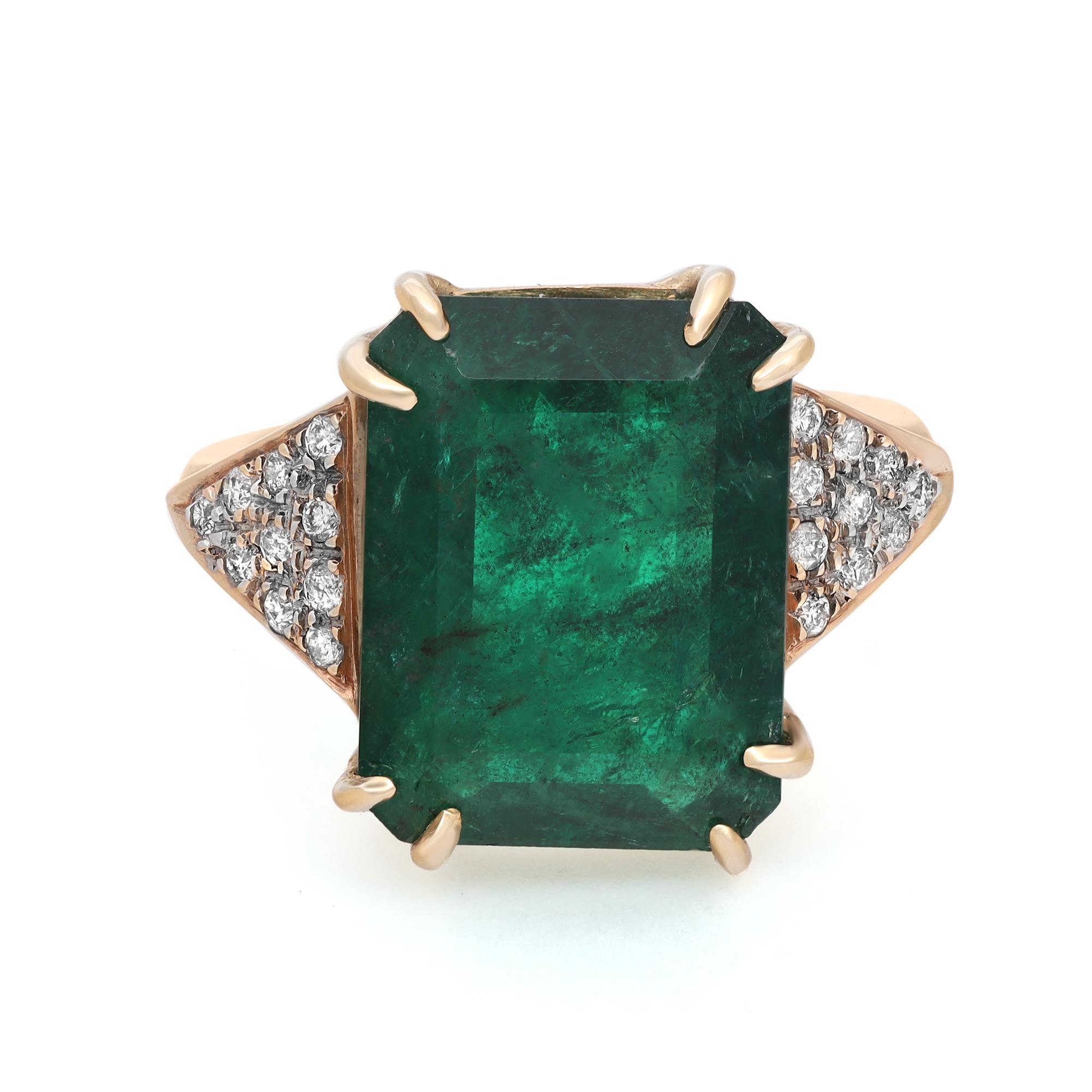 Rachel Koen 11.06Cttw Emerald & 0.20Cttw Diamond Cocktail Ring 18K Yellow Gold For Sale