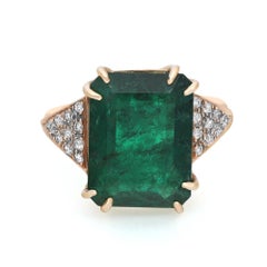 Rachel Koen 11.06Cttw Emerald & 0.20Cttw Diamond Cocktail Ring 18K Yellow Gold