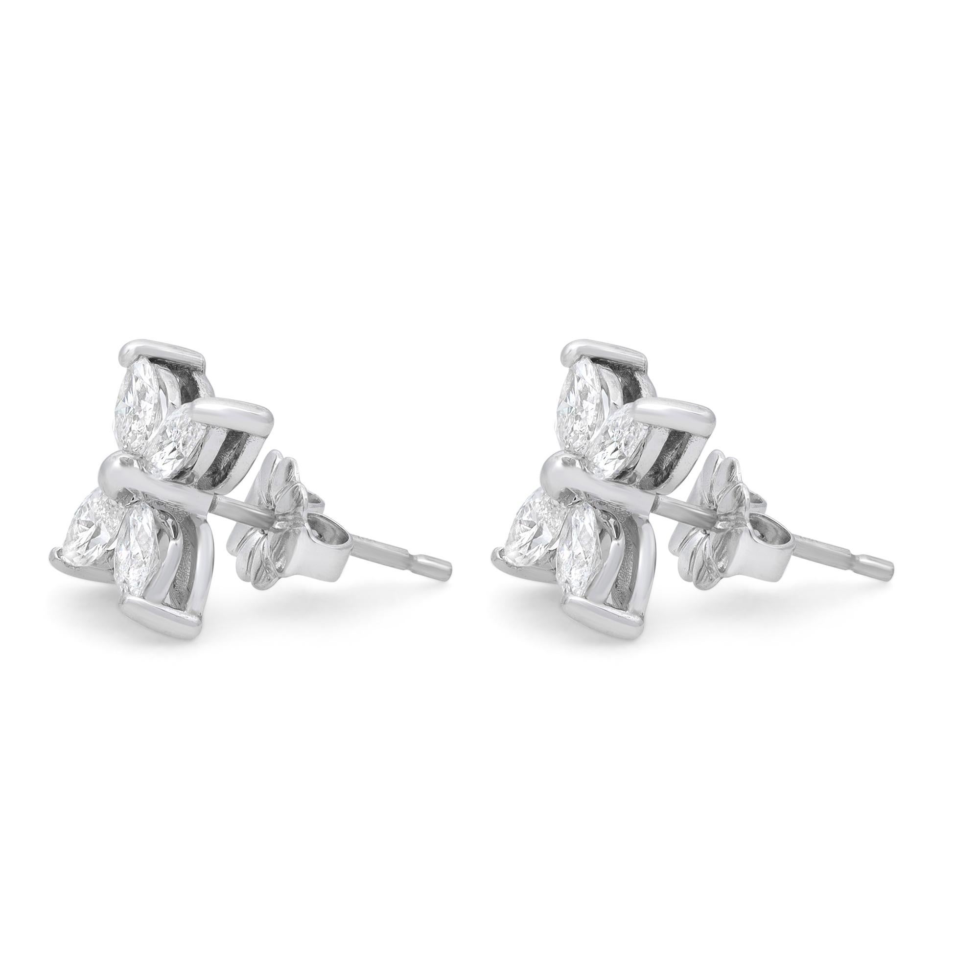 The classic arrangement of 8 stunning Marquise diamonds makes these studs an instant classic. These studs are crafted out of durable 18K white gold and set with 8 high-quality, finely cut Marquise diamonds in a floral arrangement. A simple yet