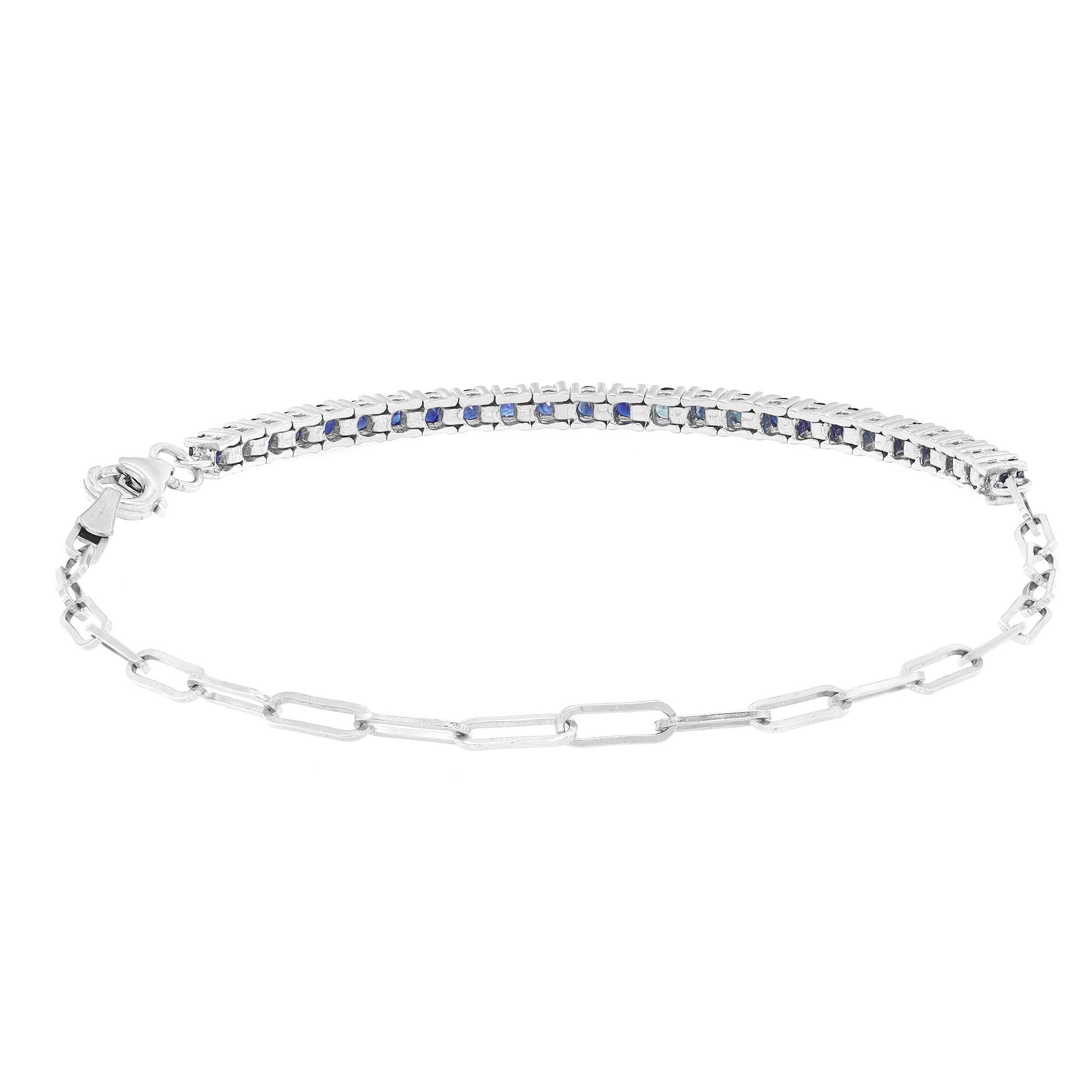 Modern Rachel Koen 1.16Cttw Blue Sapphire Tennis Bracelet 14K White Gold 6.5 Inches For Sale