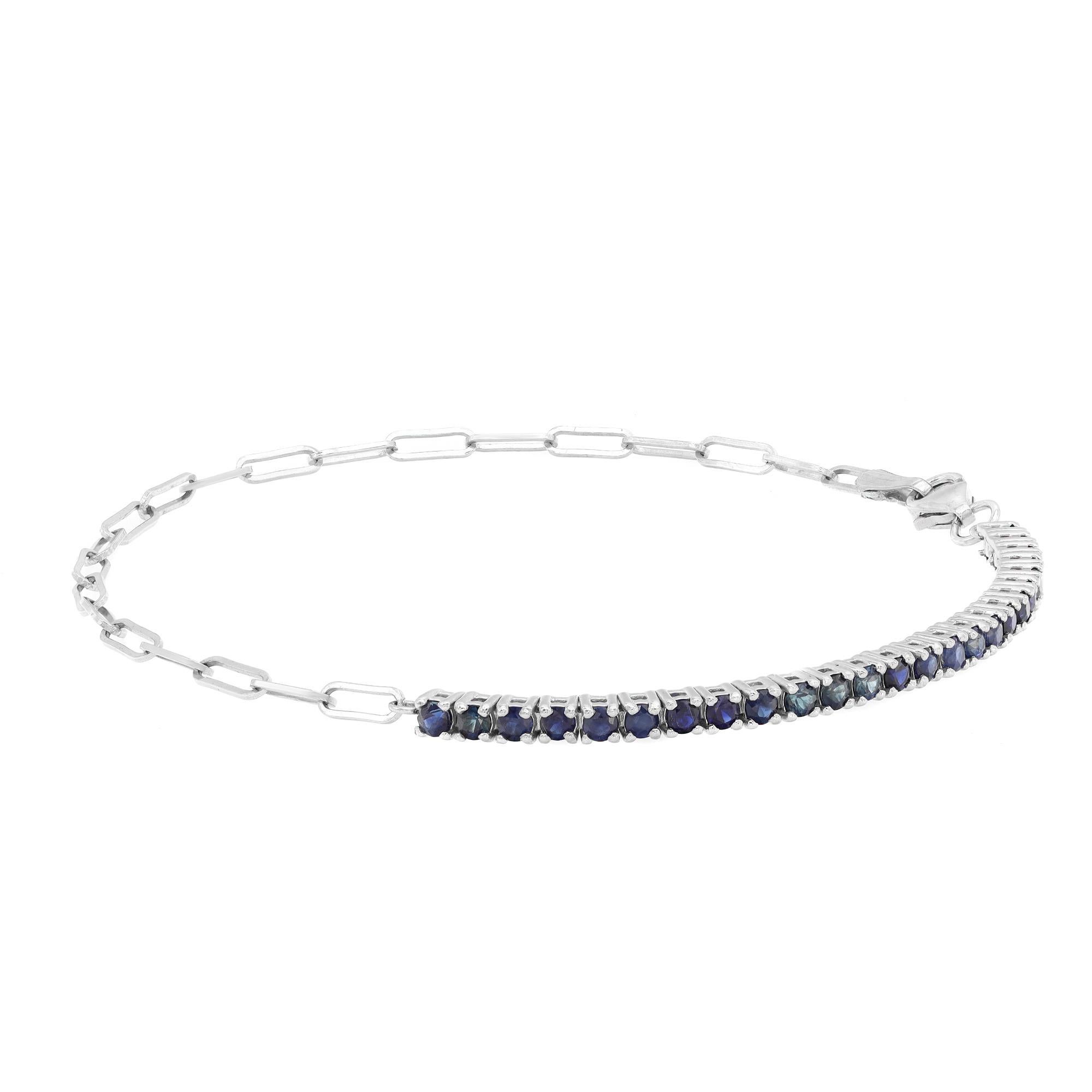 Round Cut Rachel Koen 1.16Cttw Blue Sapphire Tennis Bracelet 14K White Gold 6.5 Inches For Sale