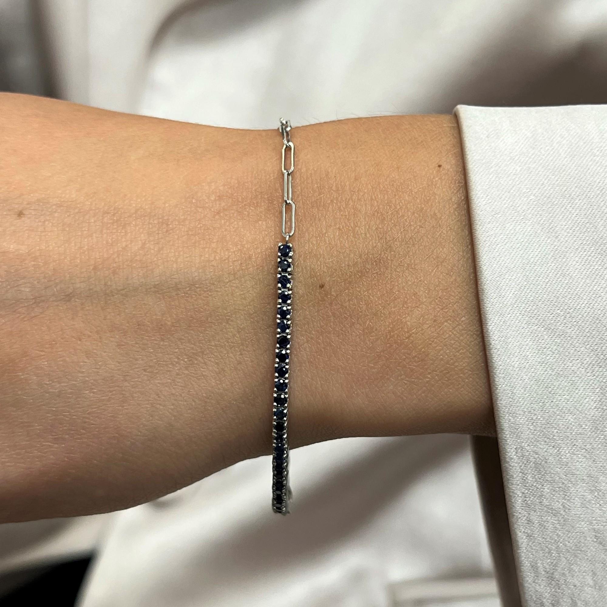 Rachel Koen 1.16Cttw Blue Sapphire Tennis Bracelet 14K White Gold 6.5 Inches In New Condition For Sale In New York, NY
