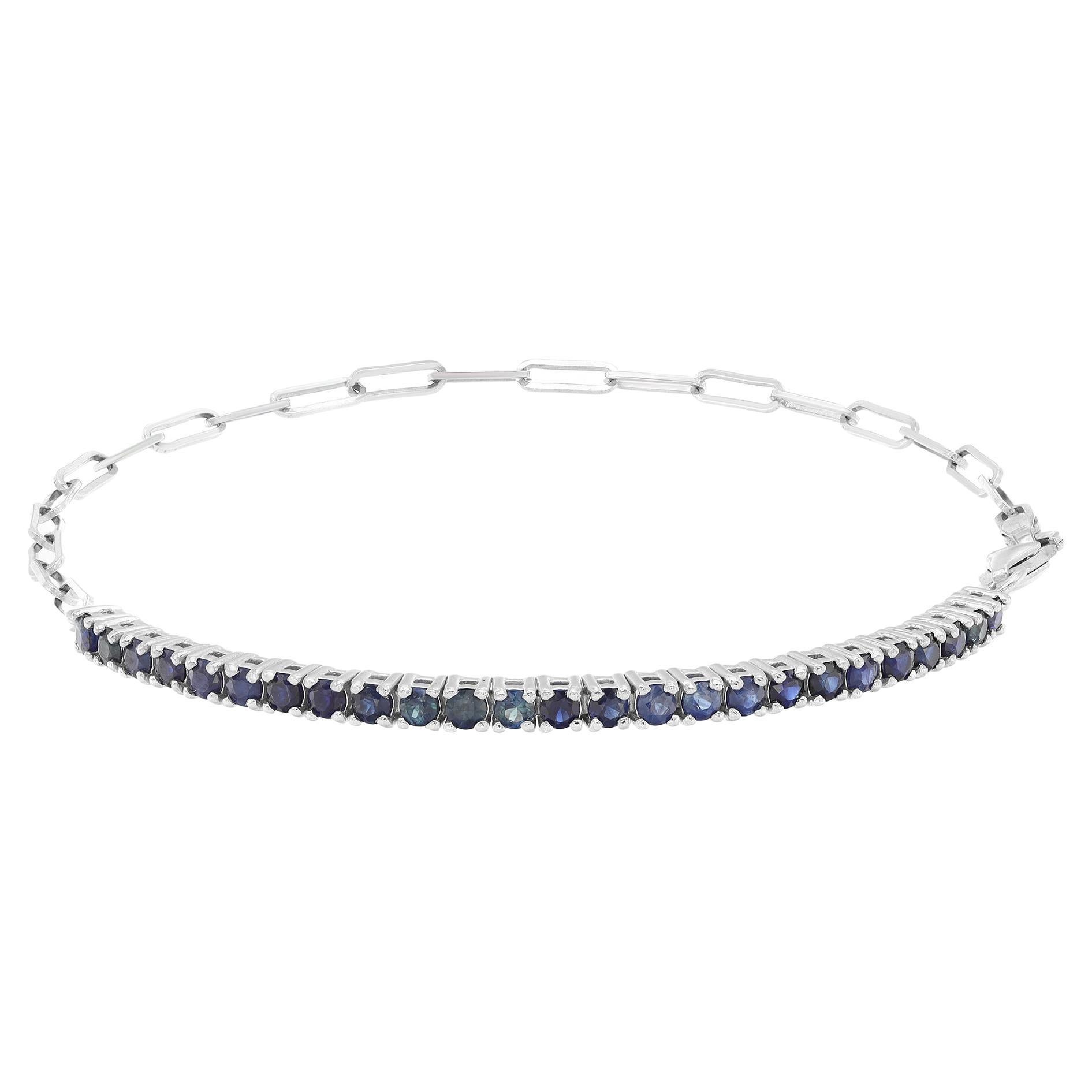 Rachel Koen 1.16Cttw Blue Sapphire Tennis Bracelet 14K White Gold 6.5 Inches For Sale