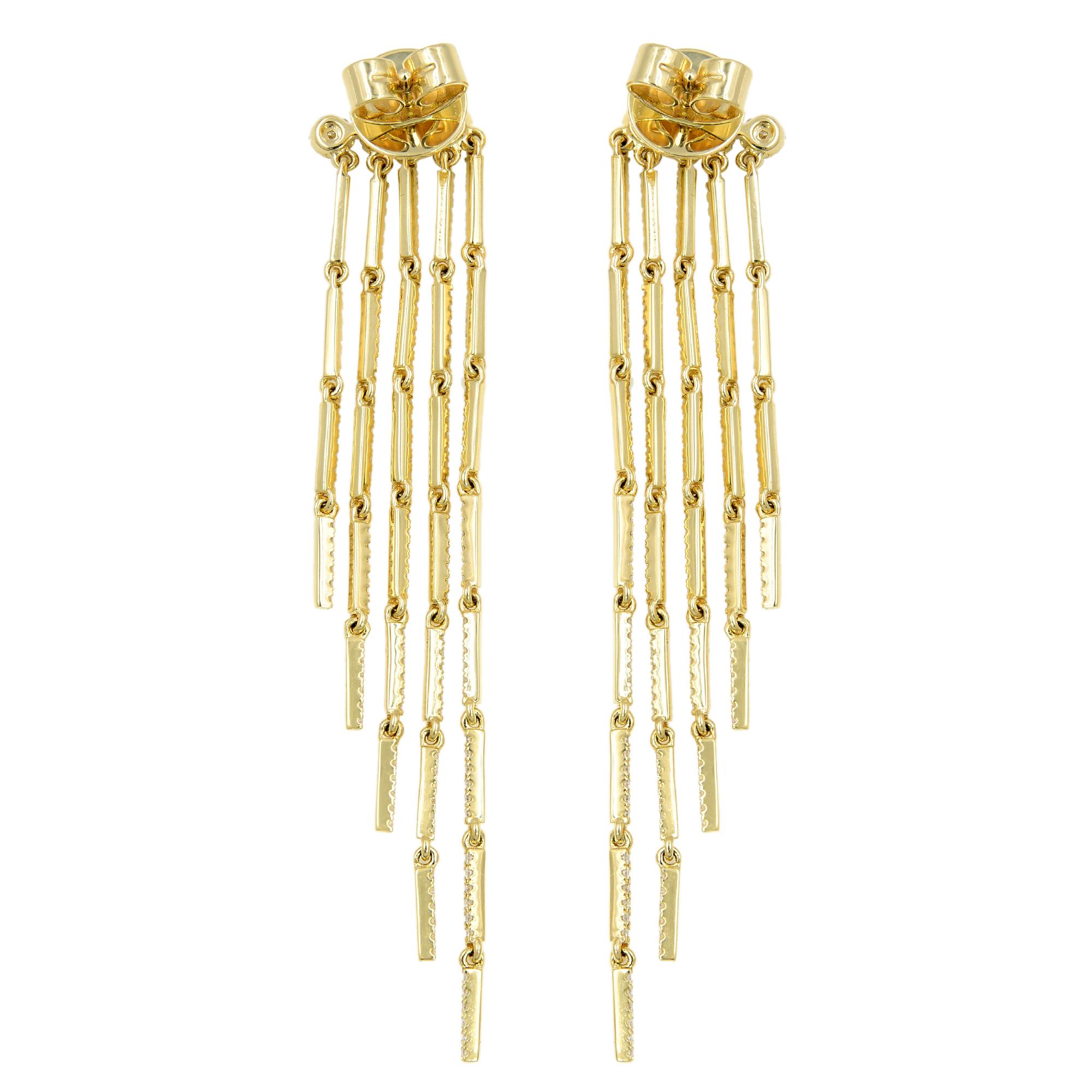 Modern Rachel Koen 1.18Cttw Diamond Fringe Drop Earrings 14K Yellow Gold For Sale