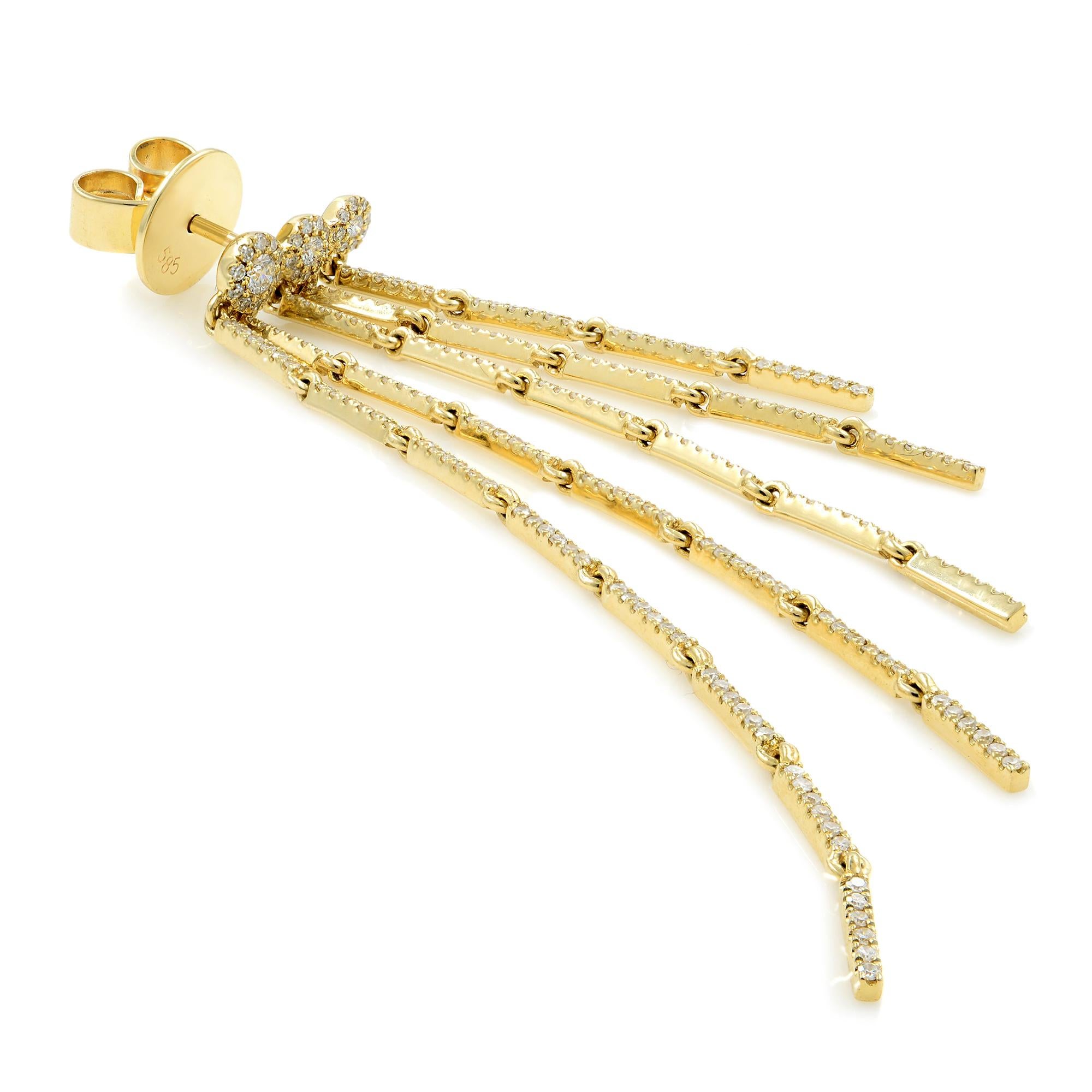 Round Cut Rachel Koen 1.18Cttw Diamond Fringe Drop Earrings 14K Yellow Gold For Sale