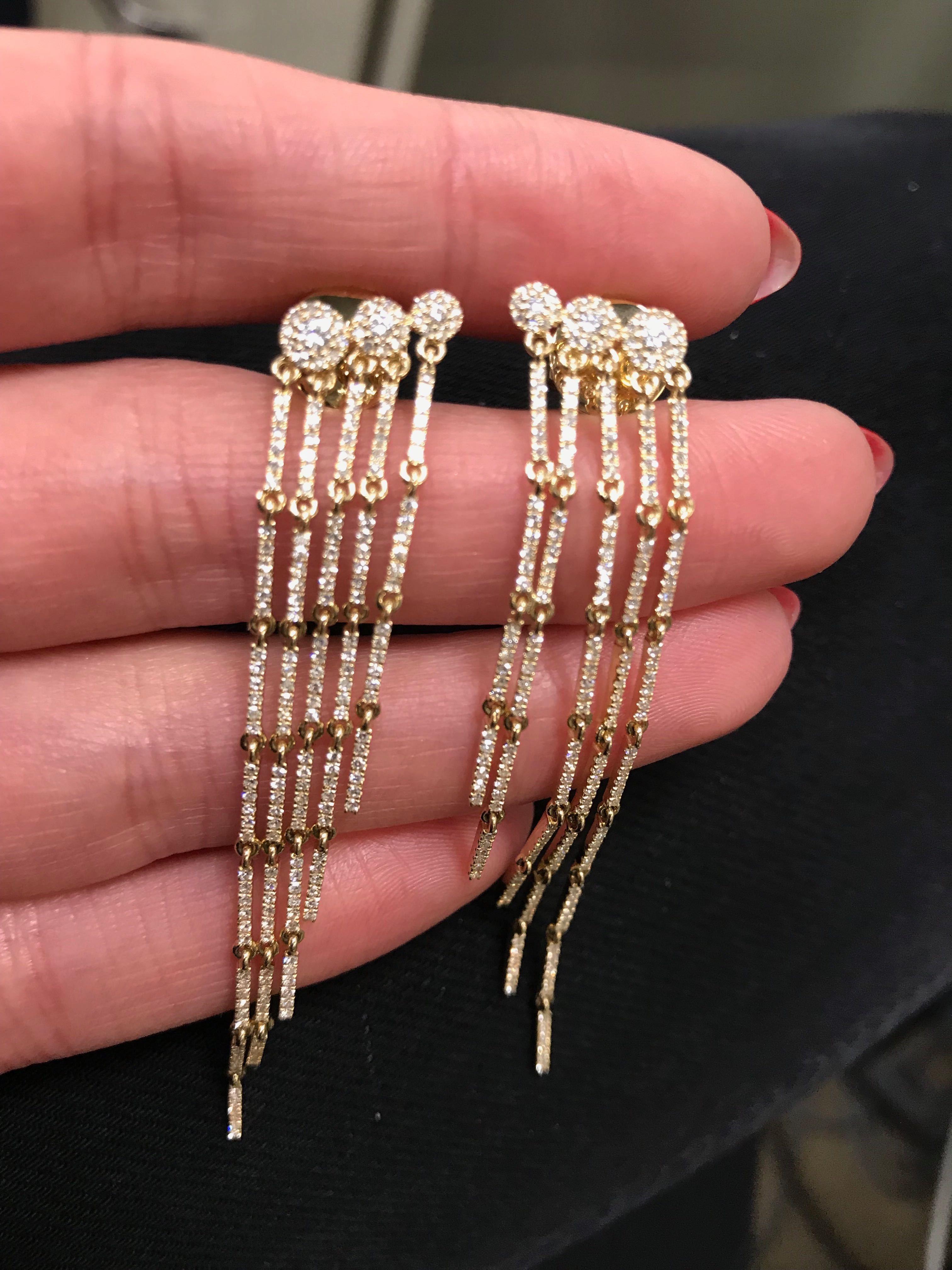 Women's Rachel Koen 1.18Cttw Diamond Fringe Drop Earrings 14K Yellow Gold For Sale