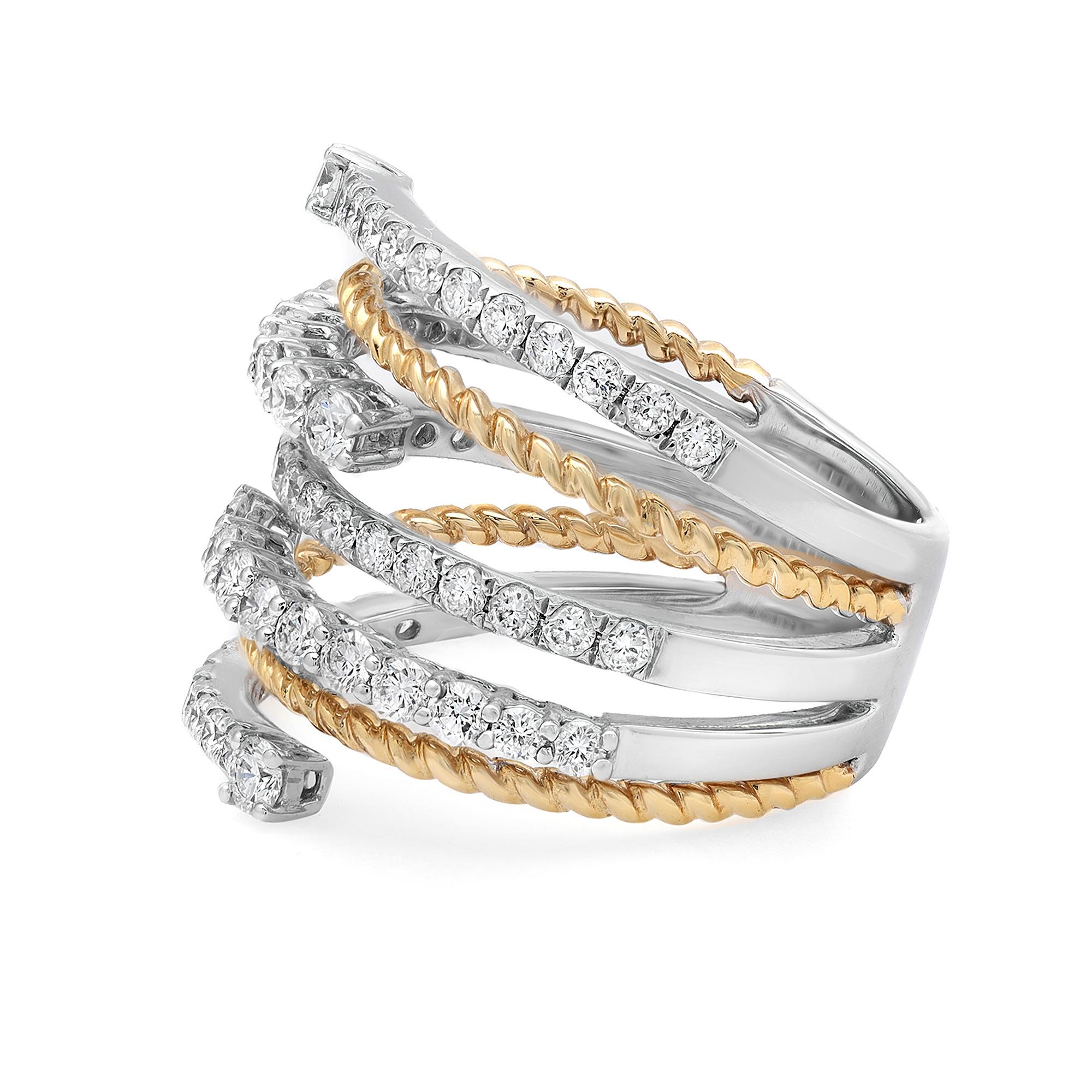 Modern Rachel Koen 1.19Cttw Round Cut Diamond Band Ring 18K Yellow & White Gold For Sale