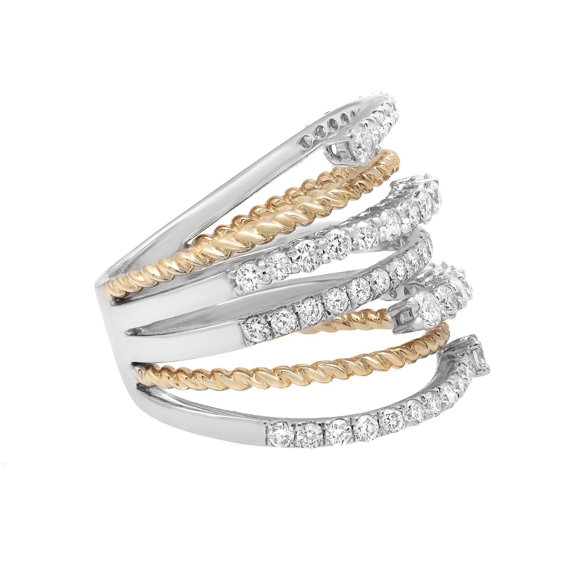 Rachel Koen 1.19Cttw Round Cut Diamond Band Ring 18K Yellow & White Gold In New Condition For Sale In New York, NY