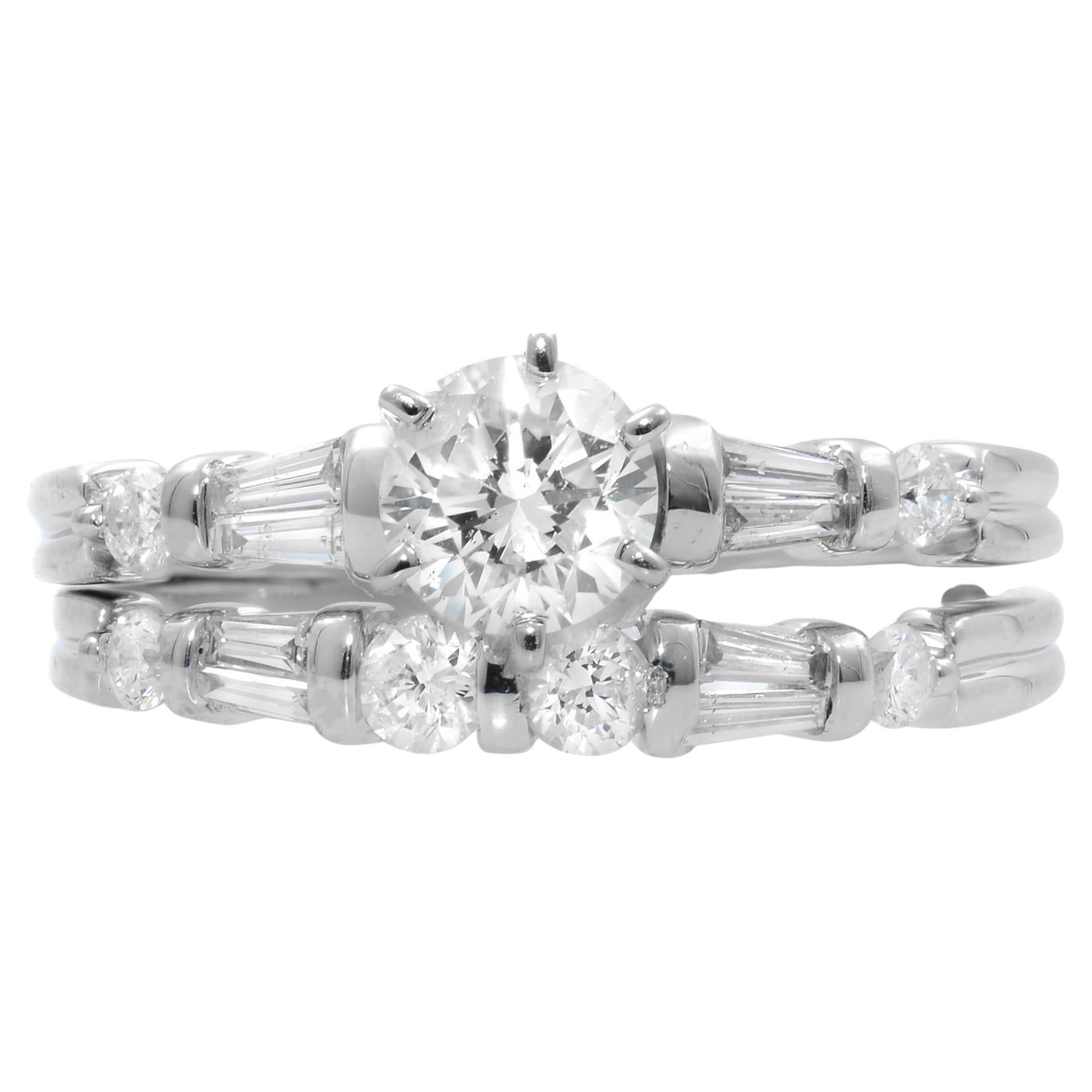 Rachel Koen 1.25Cttw Diamond Engagement Ring Set 14K White Gold Size 8 For Sale